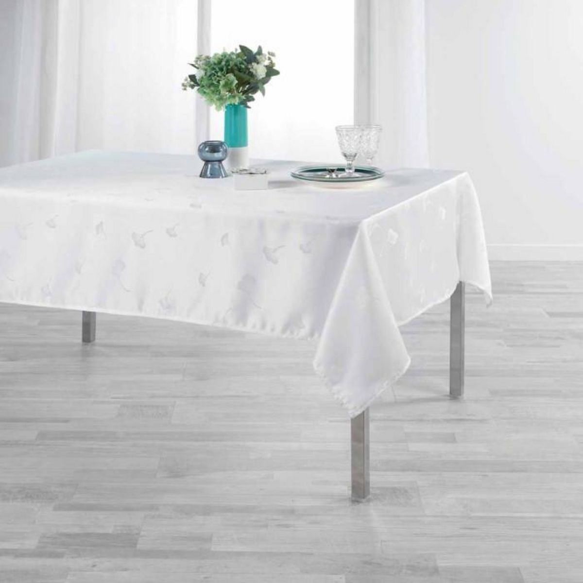 Paris Prix Nappe Imprimé Jacquard  Ophélie  140x250cm Blanc