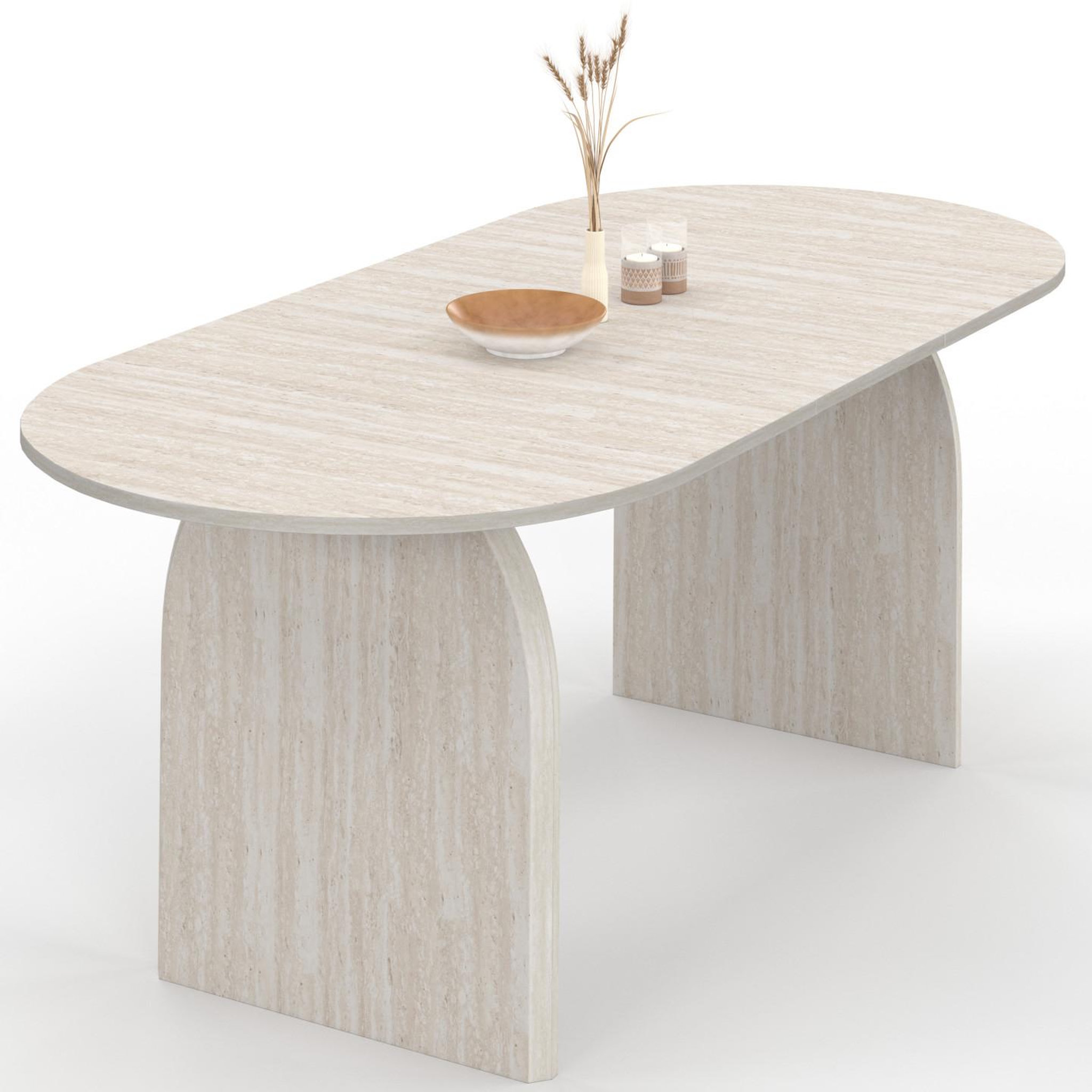 ID MARKET Table à manger extensible japandi ovale edith 6-10 personnes façon travertin 160-200 cm