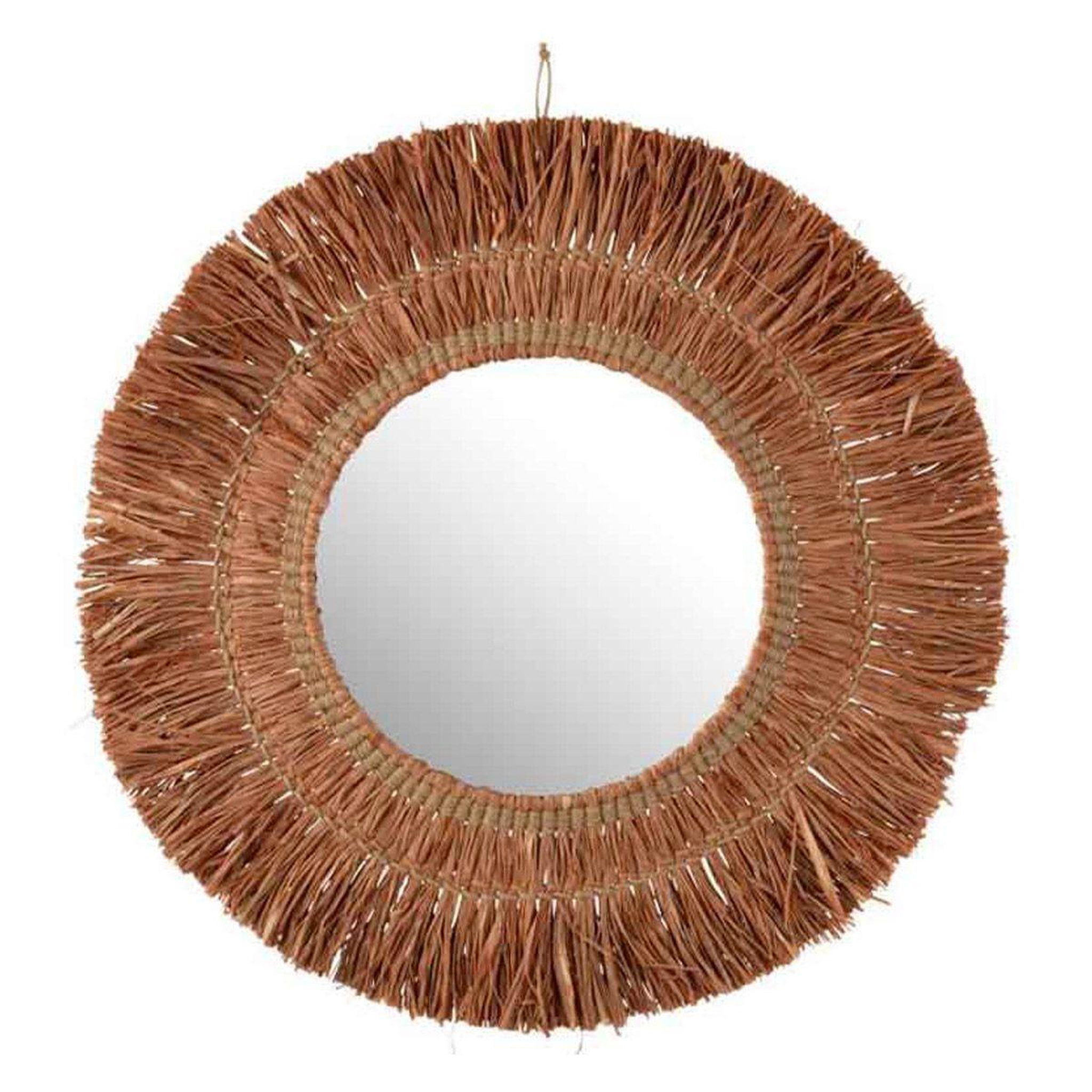 J-LINE Miroir Mural Déco en Raphia  Saffron  65cm Marron