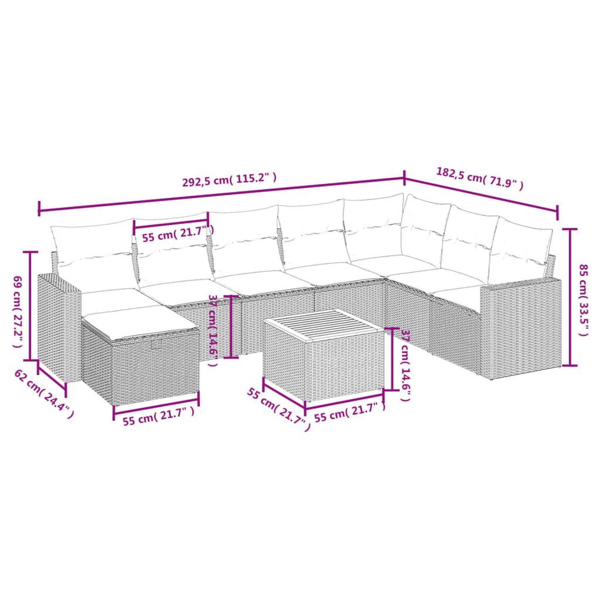 Voir la diapositive 4 : VIDAXL Salon de jardin 9 pcs avec coussins noir resine tressee