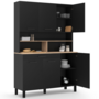 Voir la diapositive 4 : ID MARKET Buffet de cuisine 120 cm CINA 6 portes + tiroir noir et plateaux façon hêtre