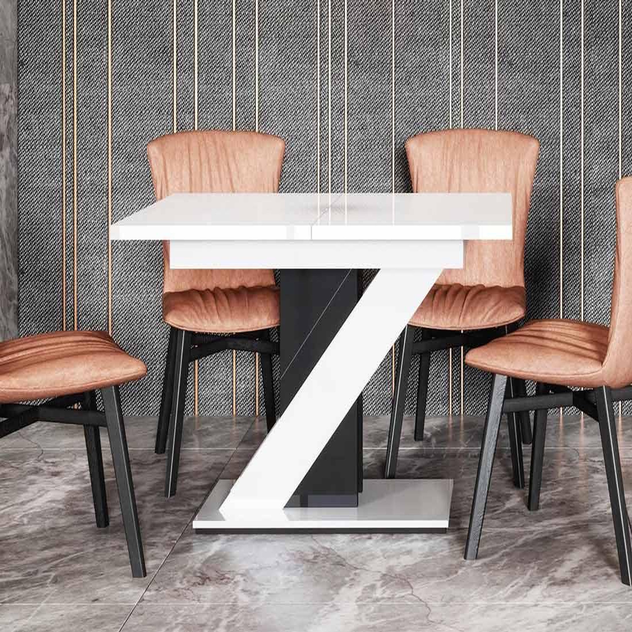 Voir la diapositive 5 : BEST MOBILIER Burnie - table à manger extensible - blanc et noir - 4 à 6 personnes