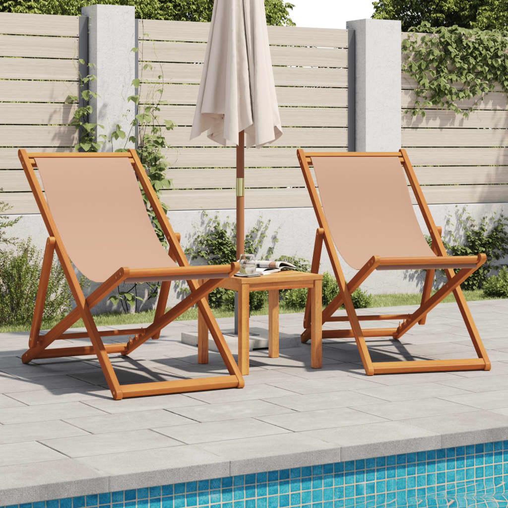 Voir la diapositive 3 : VIDAXL Chaise pliable de plage taupe bois d'eucalyptus massif et tissu