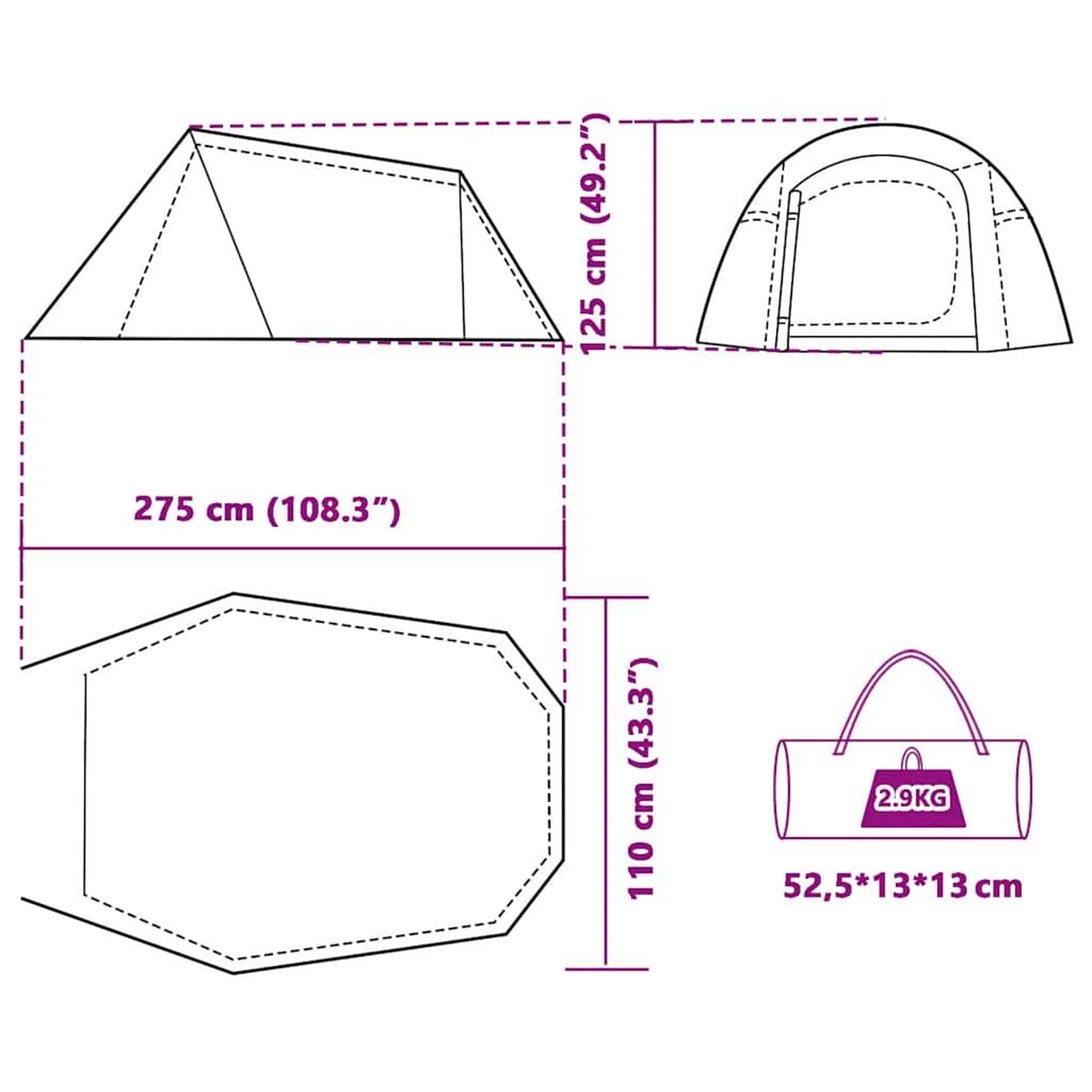 Voir la diapositive 6 : VIDAXL Tente de camping tunnel 3 personnes gris et orange impermeable