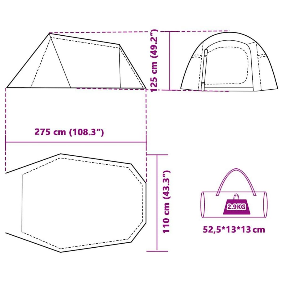 VIDAXL Tente de camping tunnel 3 personnes gris et orange impermeable