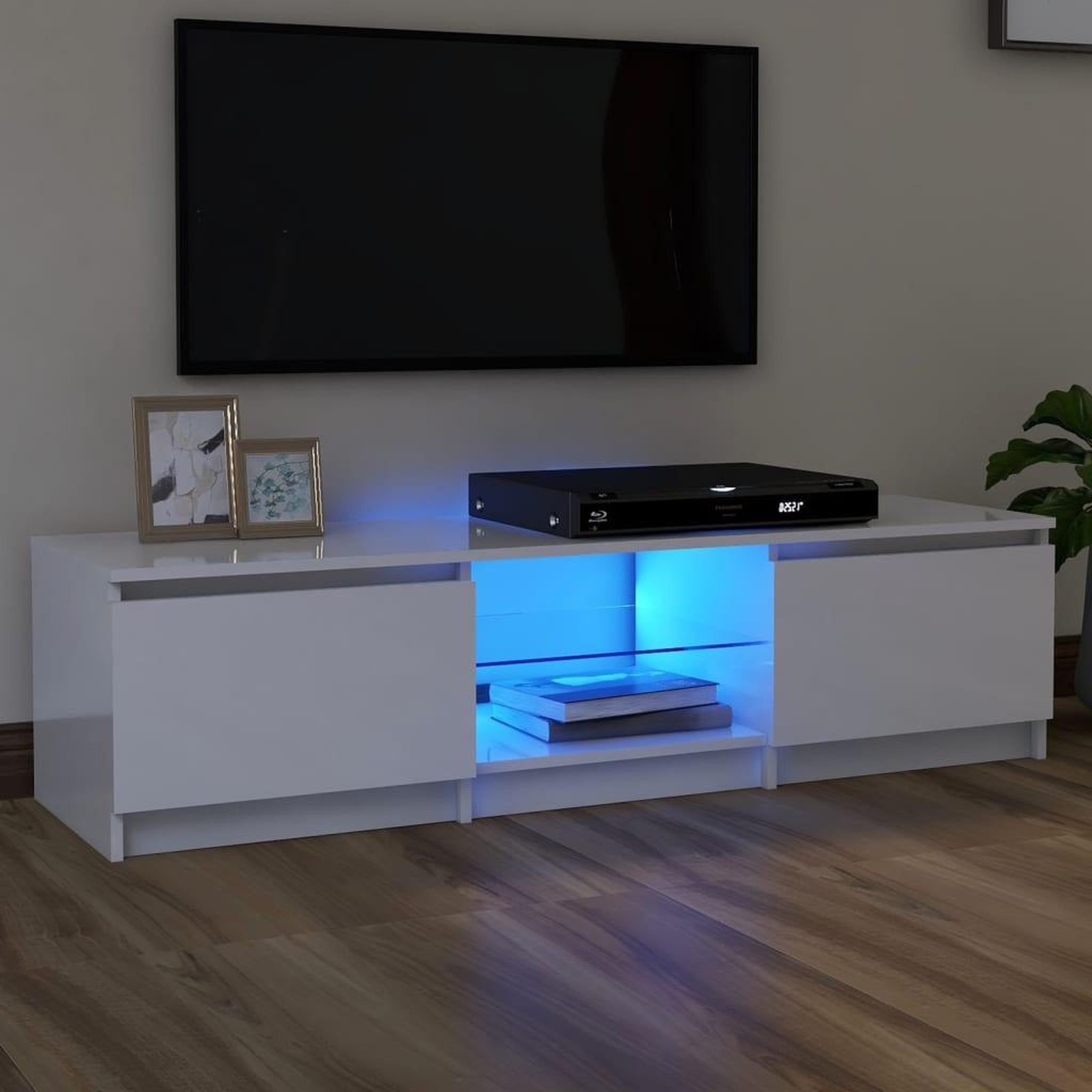 Voir la diapositive 1 : VIDAXL Meuble TV avec lumieres LED blanc brillant 140x40x35,5 cm
