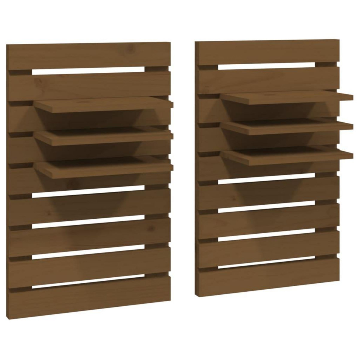 VIDAXL Etageres de chevet murales 2 pcs Marron miel Bois de pin massif