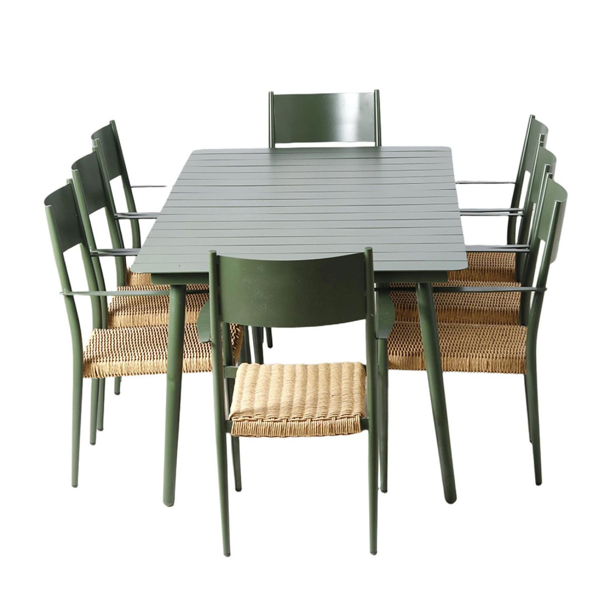 CONCEPT USINE Ensemble table de jardin 200 cm et 8 fauteuils kaki effet rotin CANBERRA