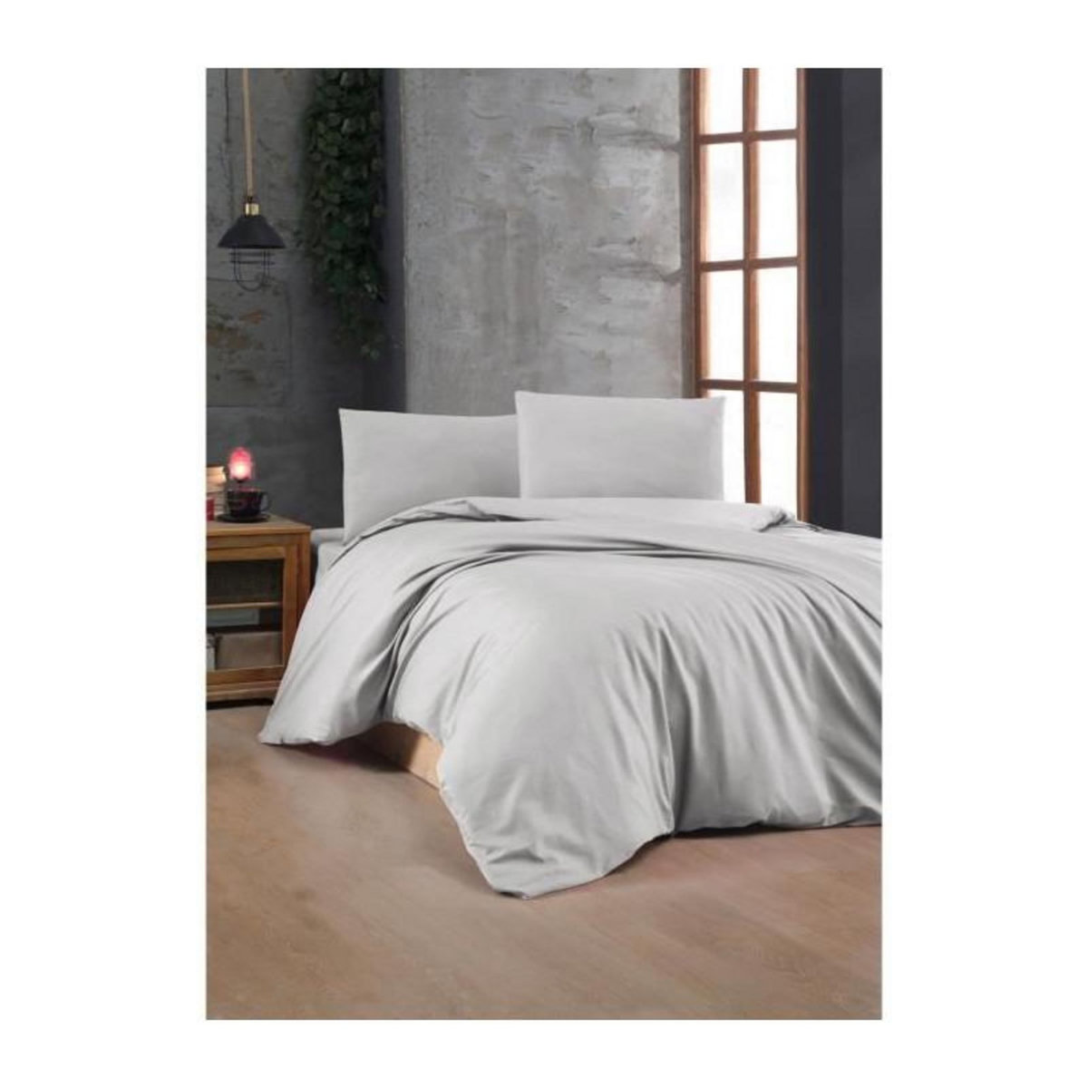 GENERIQUE Parure de lit - 1 housse de couette 220 x 240 cm + 2 taies d'oreiller 60 x 60 cm - 100% coton renforcé - Gris