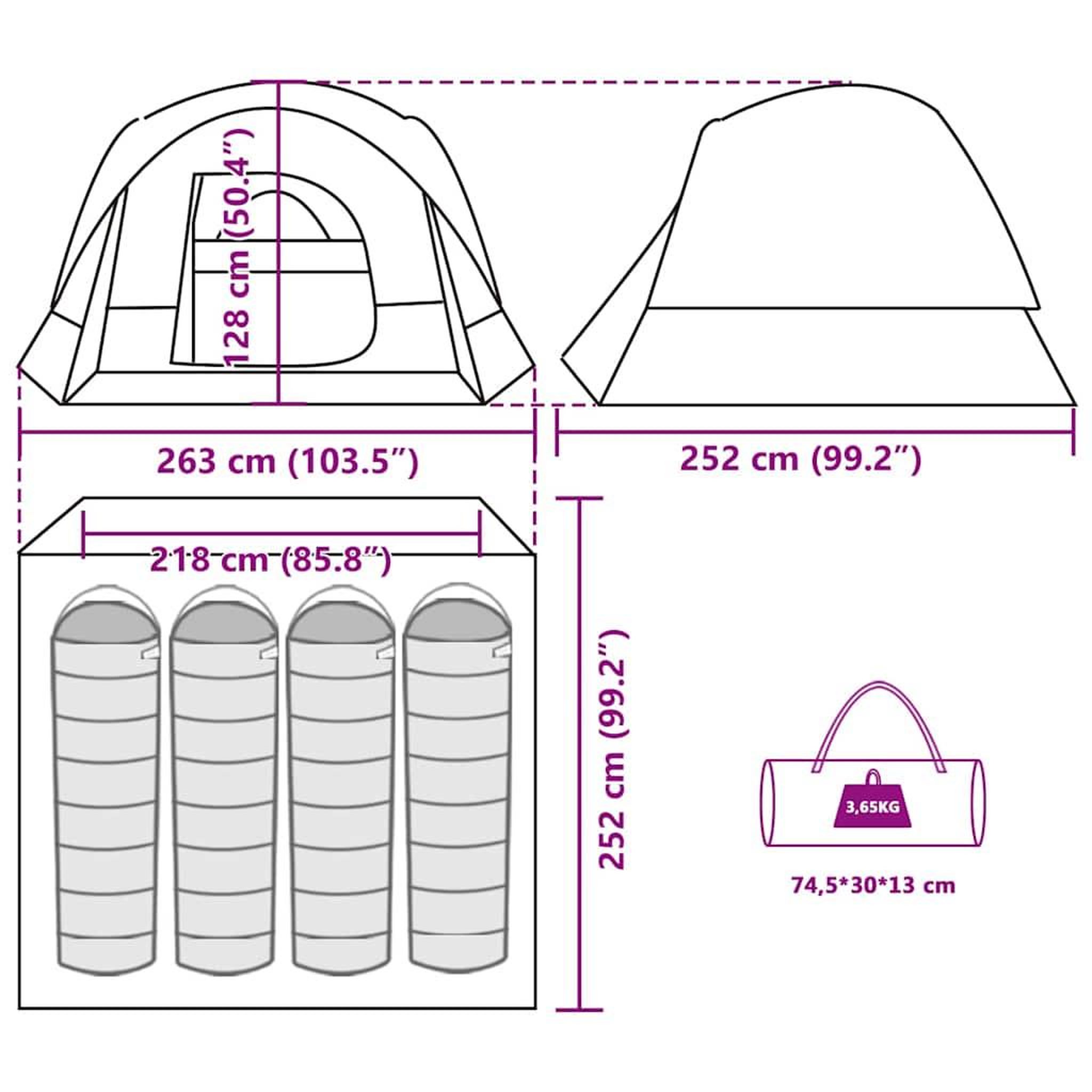 Voir la diapositive 6 : VIDAXL Tente de camping de cabine 4 personnes gris orange impermeable