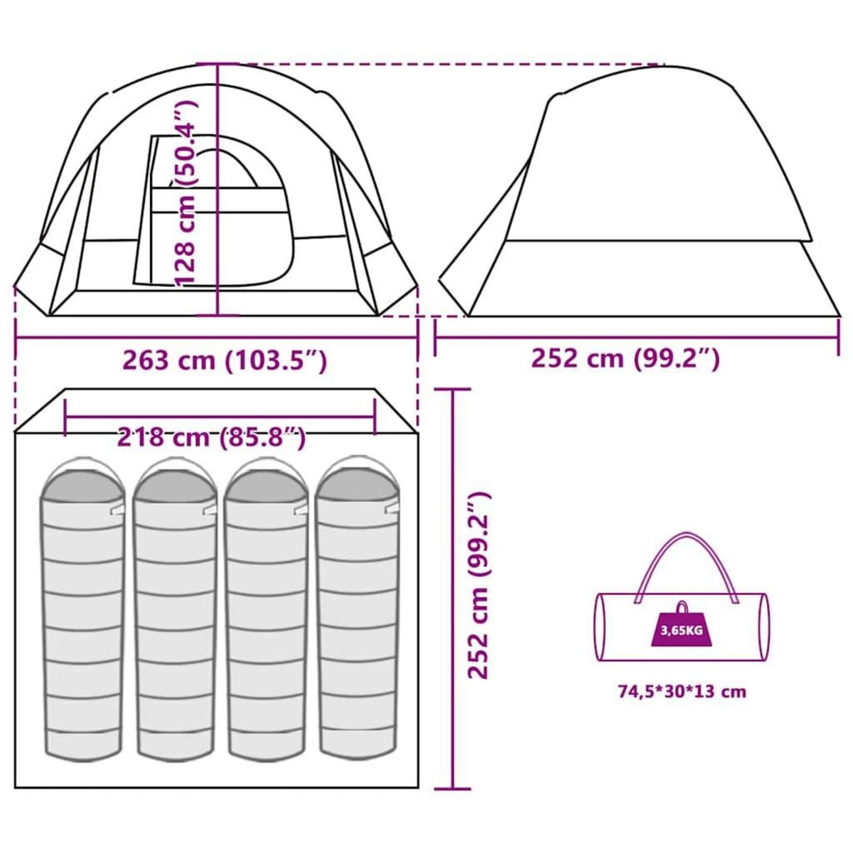 VIDAXL Tente de camping de cabine 4 personnes gris orange impermeable
