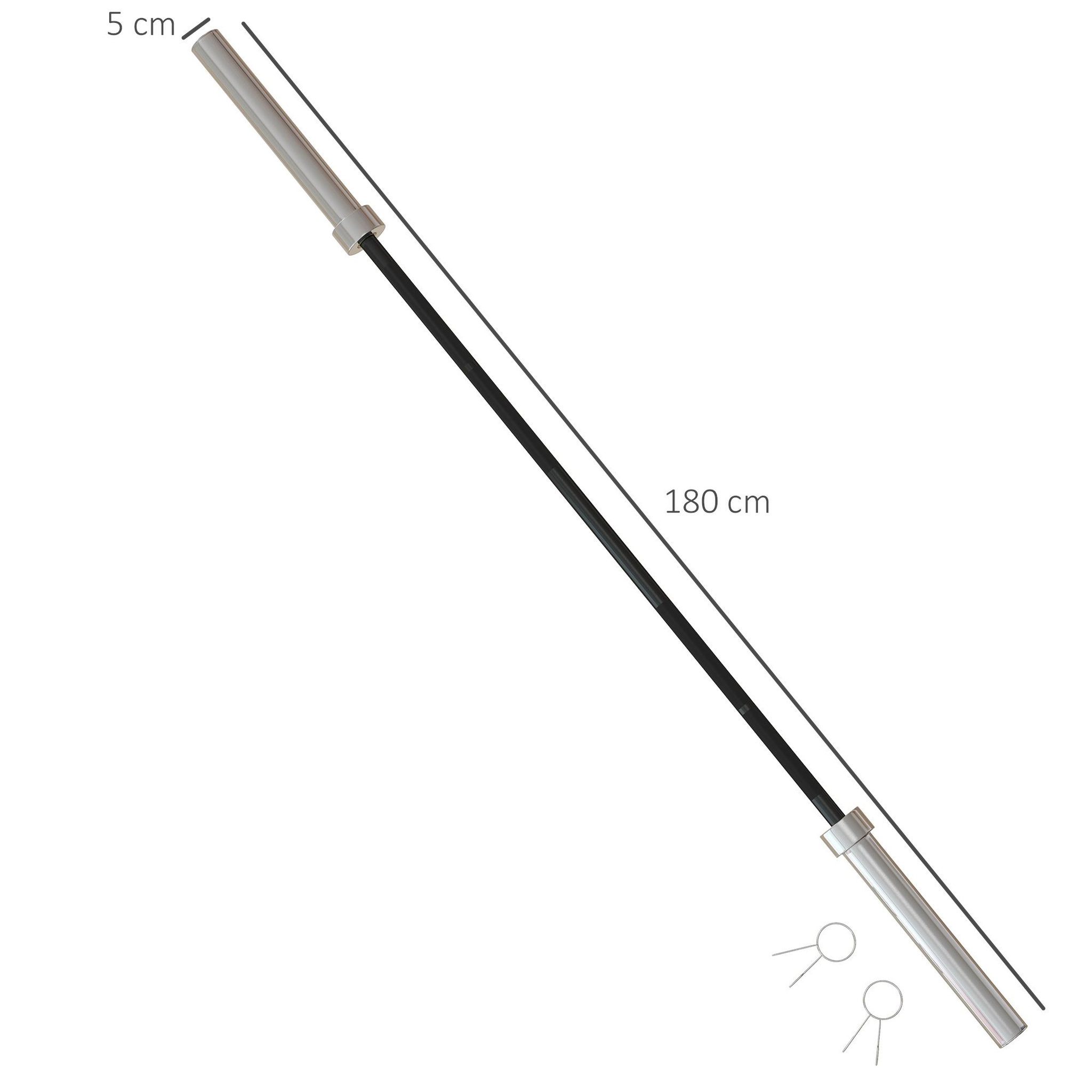Voir la diapositive 3 : HOMCOM Barre d'haltères en acier 180 cm ø 50 mm avec 2 pinces charge max. 200 kg