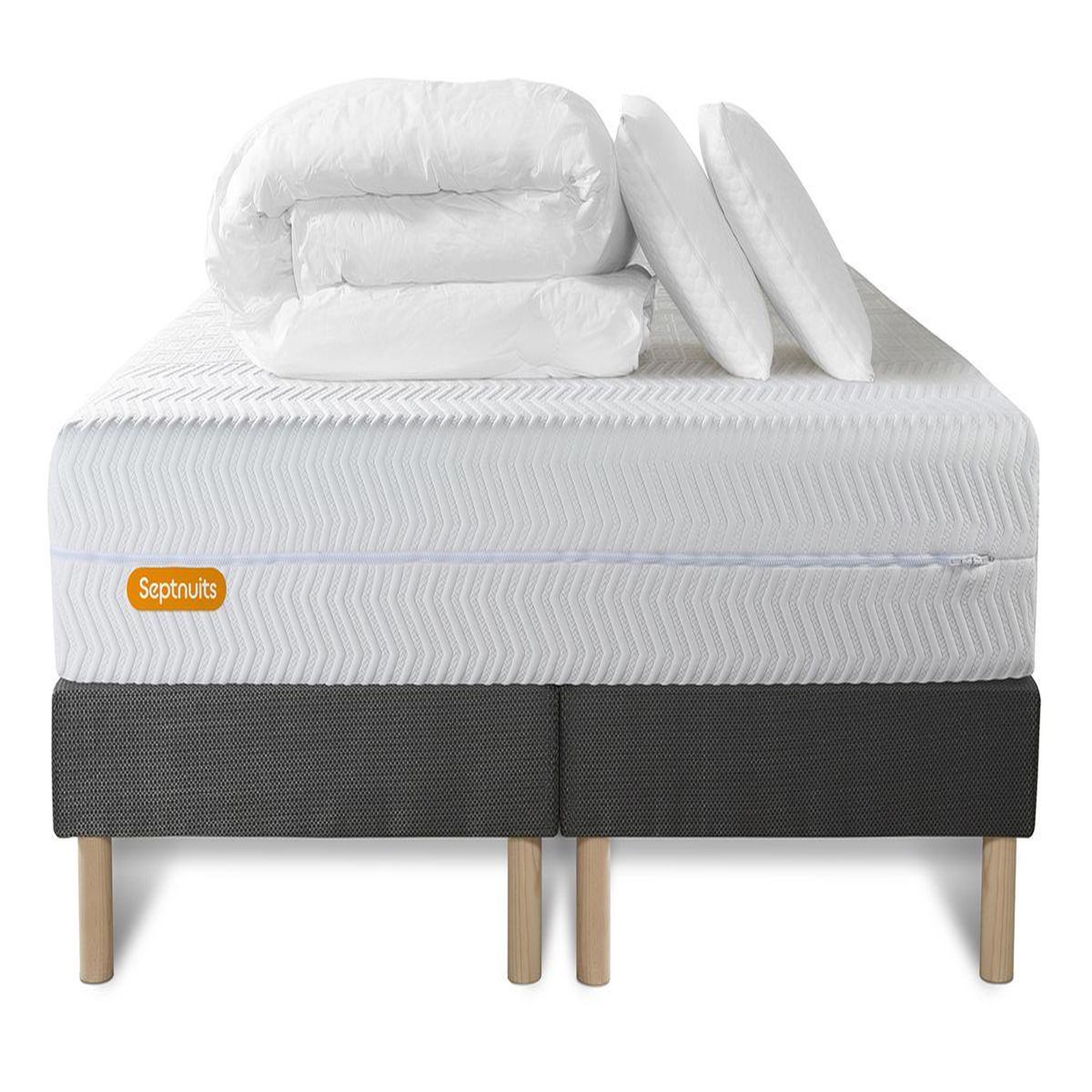 Voir la diapositive 2 : SEPTNUITS PACK Matelas + double sommiers gris  Memo Bio  Mousse à mémoire de forme 5 zones de confort Maxi épaisseur