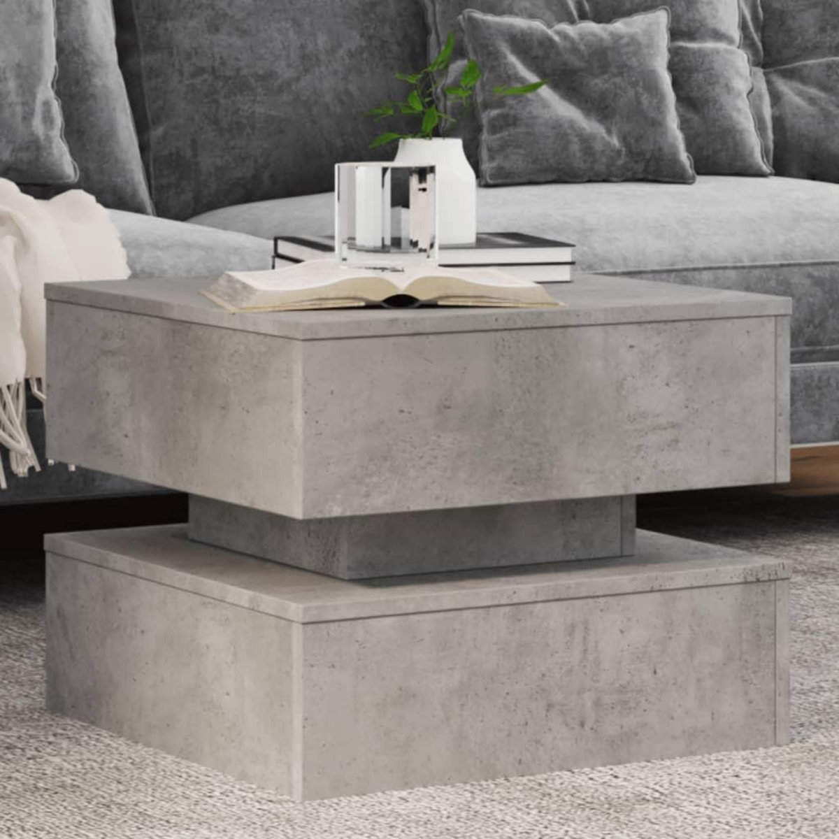 VIDAXL Table basse avec lumieres LED gris beton 50x50x40 cm