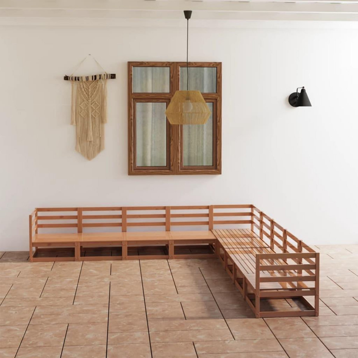 VIDAXL Salon de jardin 9 pcs marron miel bois de pin massif