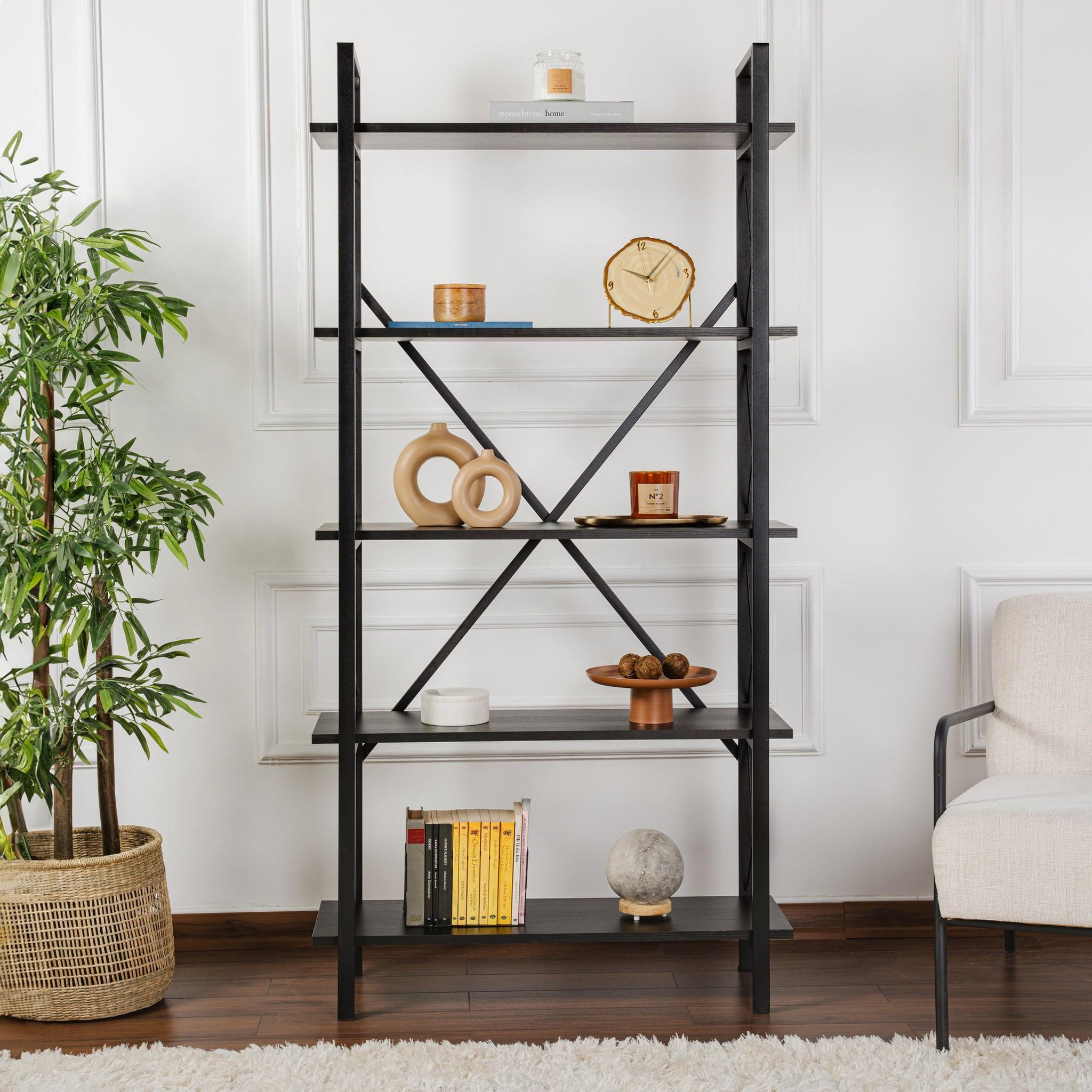 Voir la diapositive 3 : Habitat et Jardin Bibliothèque en bois  Elysian  - 90 x 33 x 180 cm - Bois NoirNoir