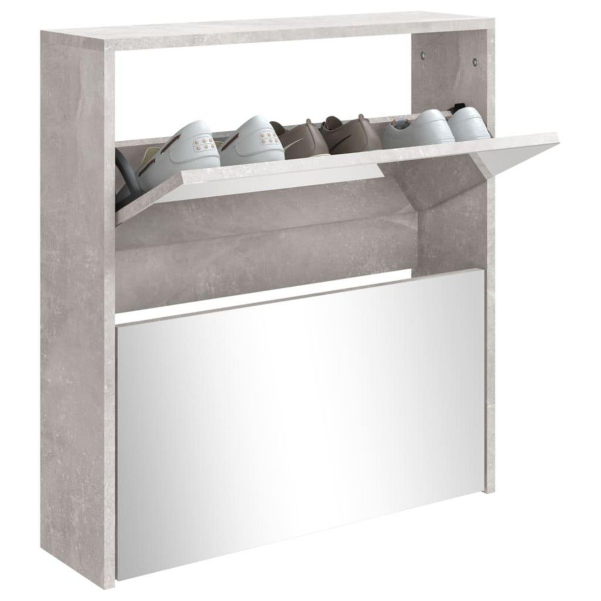 VIDAXL Armoire a chaussures et miroir 2 niveaux Gris beton 63x17x67 cm