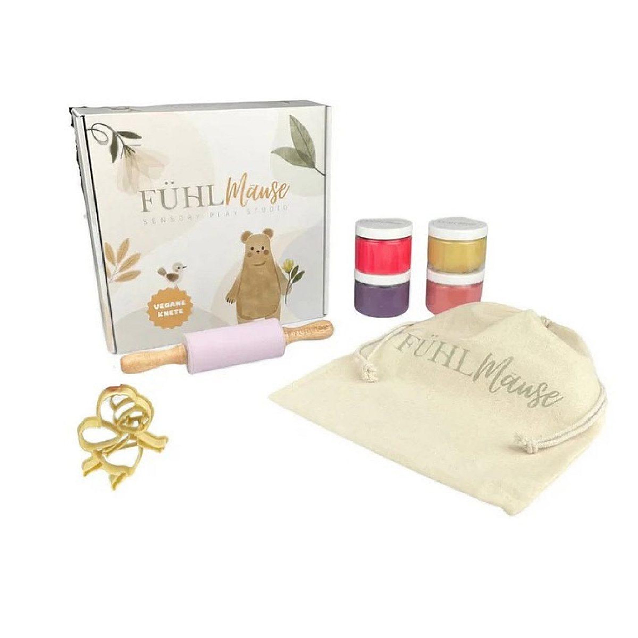 FUHLMAUSE SENSORY PLAY Coffret 4 pots de pate a modeler naturel avec accessoire
