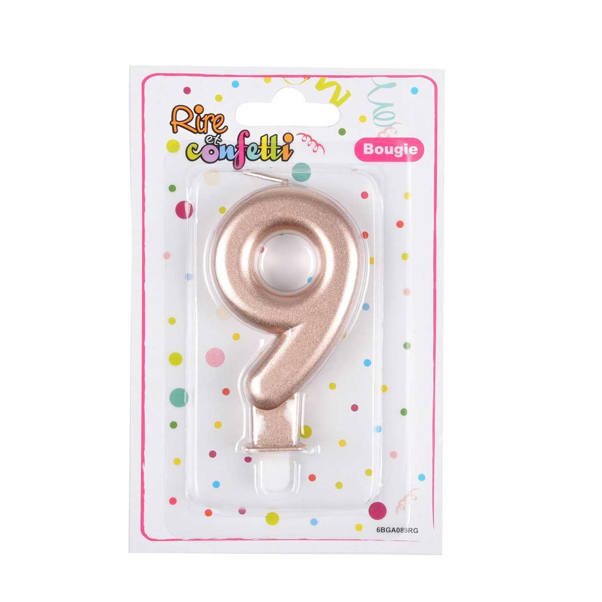 Voir la diapositive 2 : HOMEA Bougie d'Anniversaire  Chiffre 9  7cm Rose Gold
