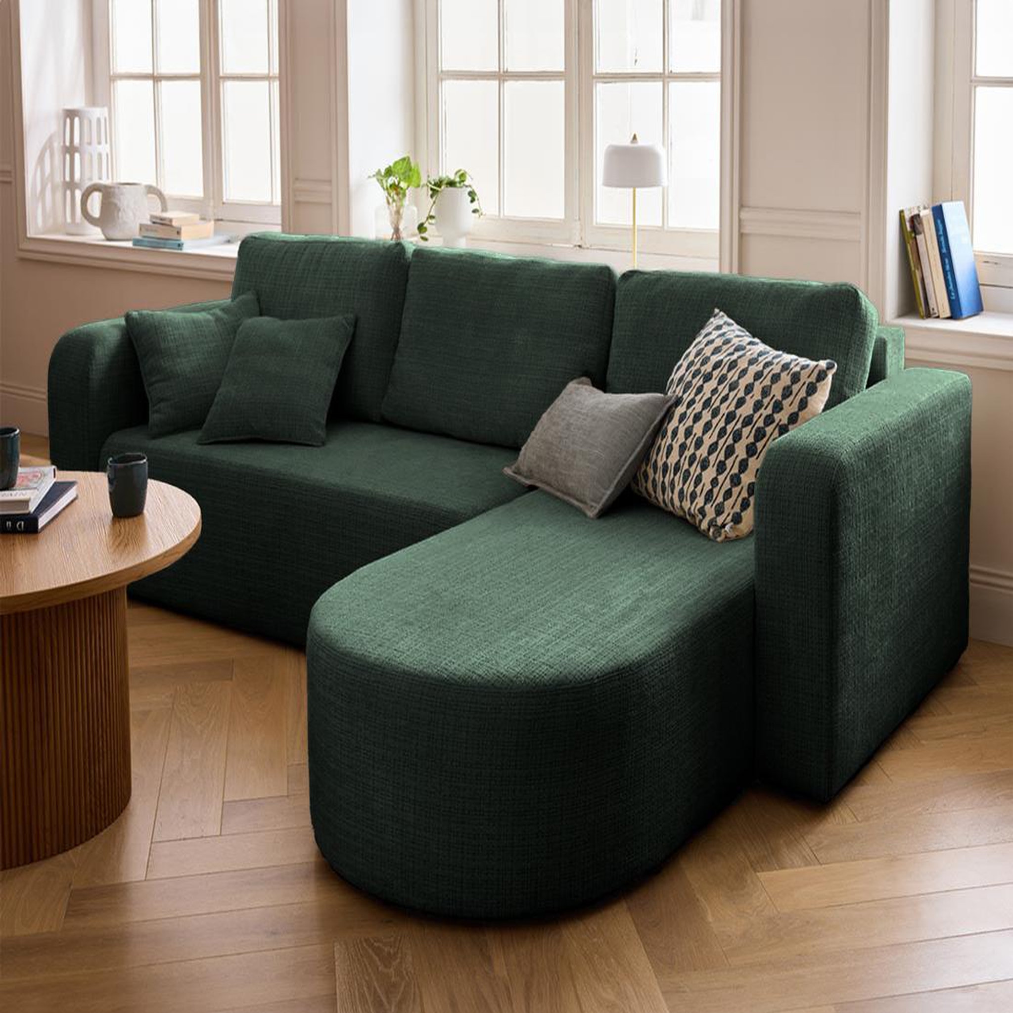 Voir la diapositive 2 : BEST MOBILIER Miro - canapé d'angle réversible - 4 places - convertible avec coffre - en velours texturé