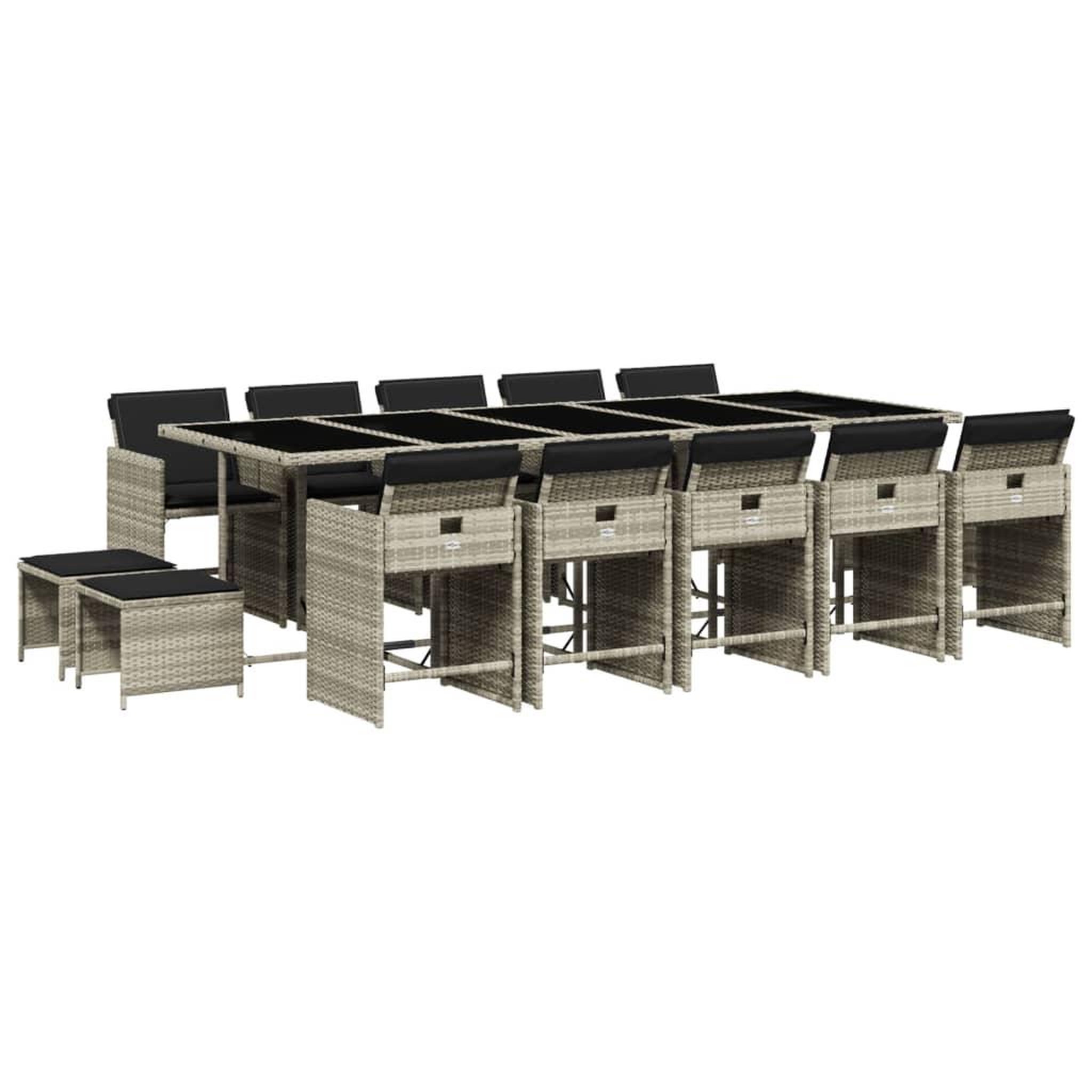 Voir la diapositive 2 : VIDAXL Ensemble a manger de jardin et coussins 15 pcs gris clair rotin