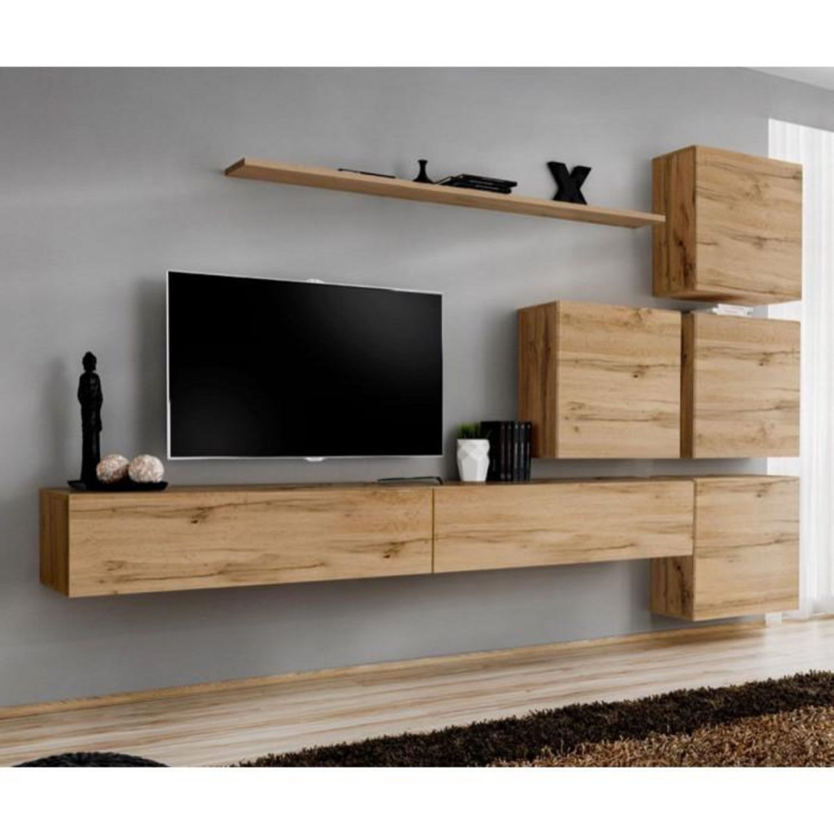 Paris Prix Meuble TV Mural Design  Switch IX  310cm Naturel