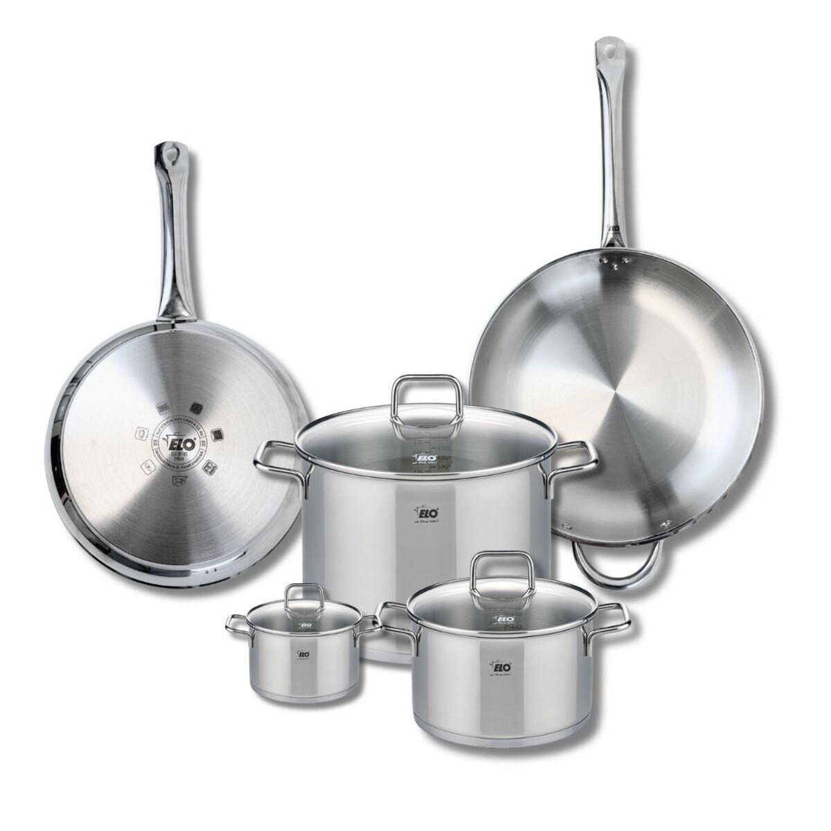 ELO Ensemble de 2 Poêles de cuisson 28 et 32 cm et 3 faitouts 12, 20 et 26 cm Elo Profi Citrin