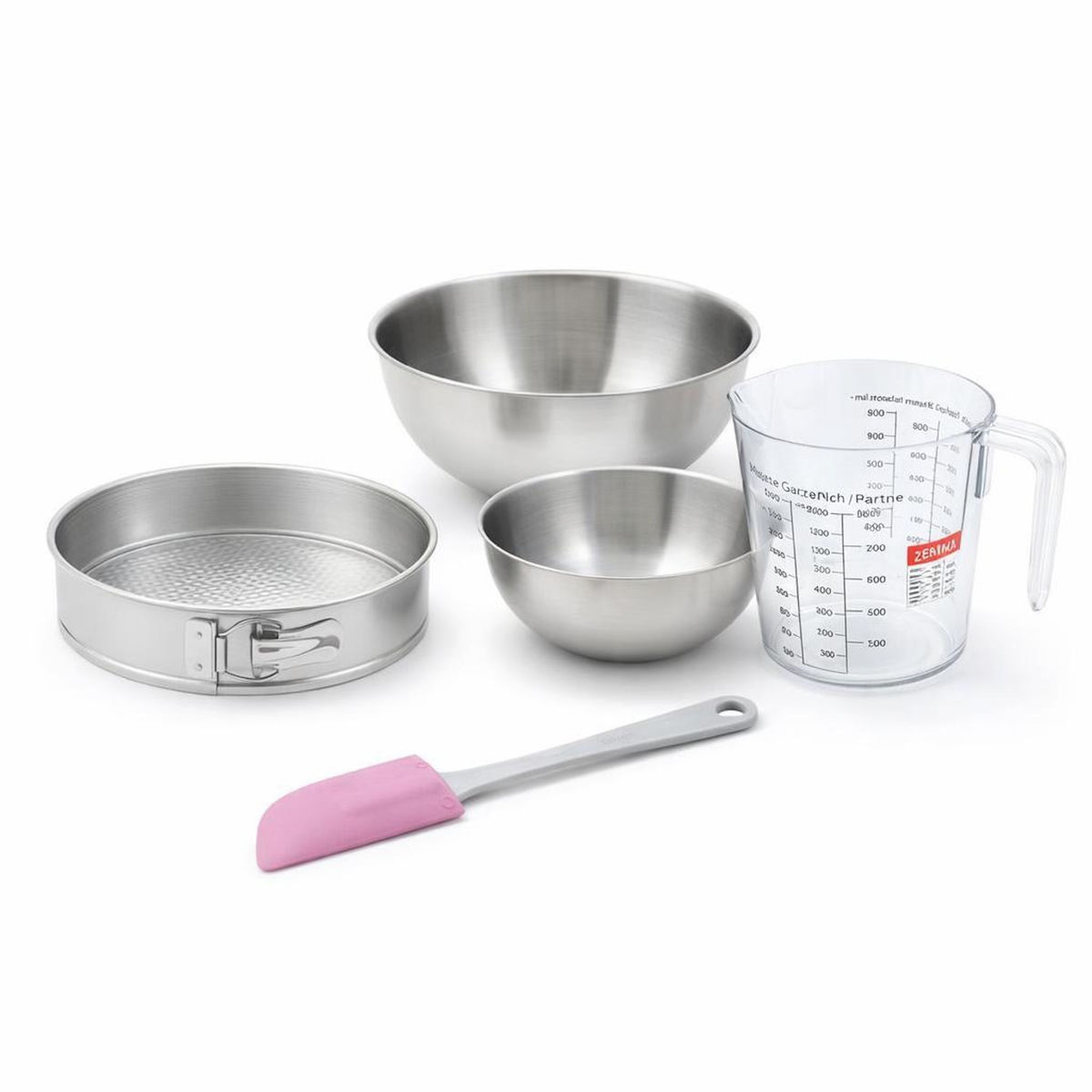 ZENKER Set de 5 ustensiles de pâtisserie moule à gâteaux bol spatule pâtisserie et verre doseur Zenker Silver
