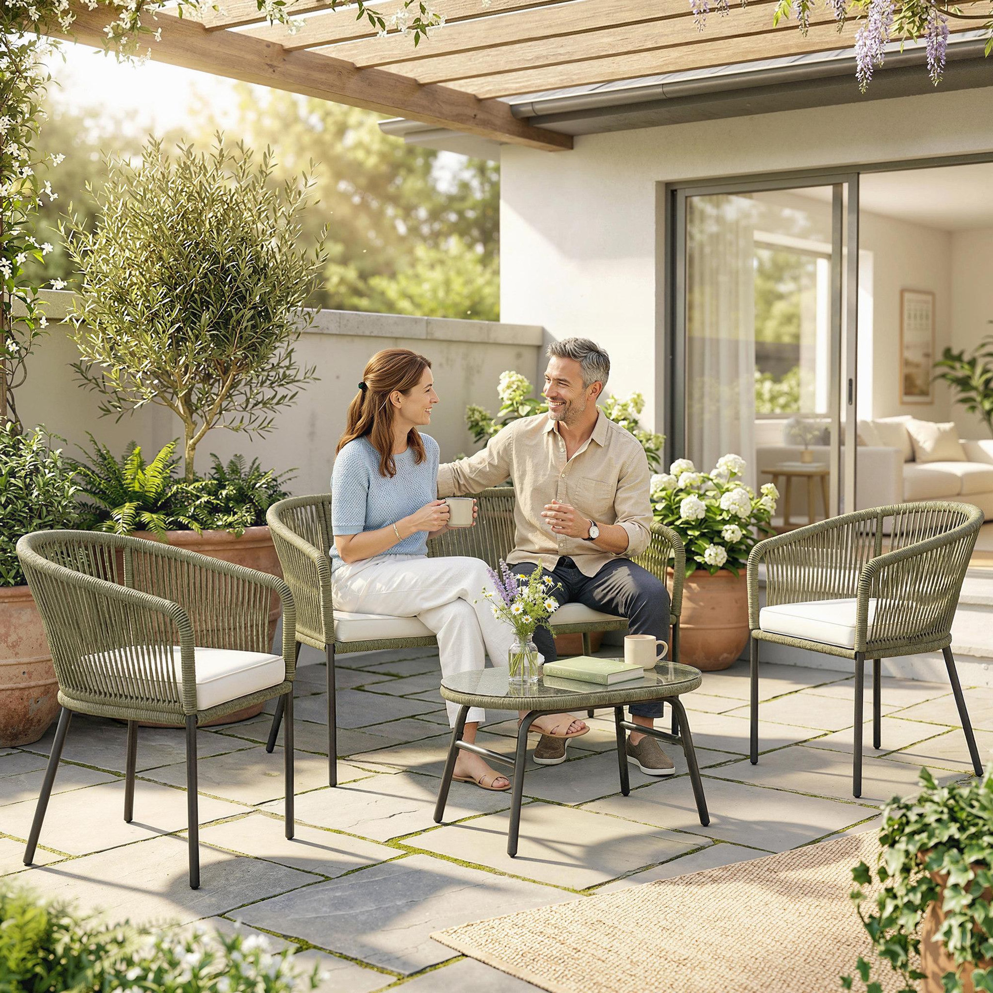 Voir la diapositive 4 : OUTSUNNY Salon de jardin design lignes arrondies 4 places 4 pièces