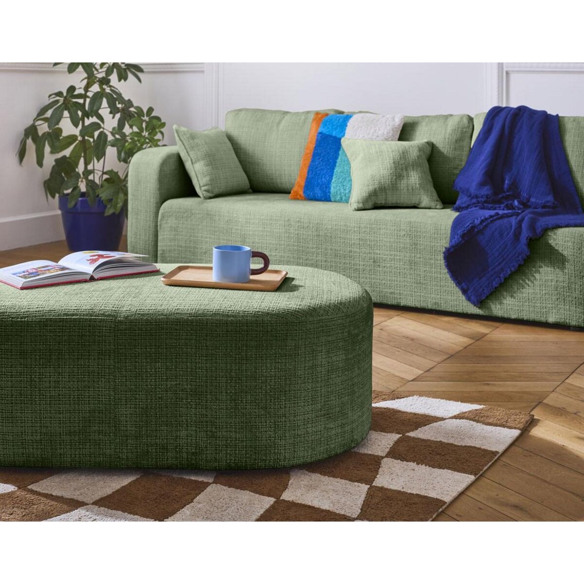 BEST MOBILIER Miro - canapé droit 3 places - convertible avec coffre - en velours texturé