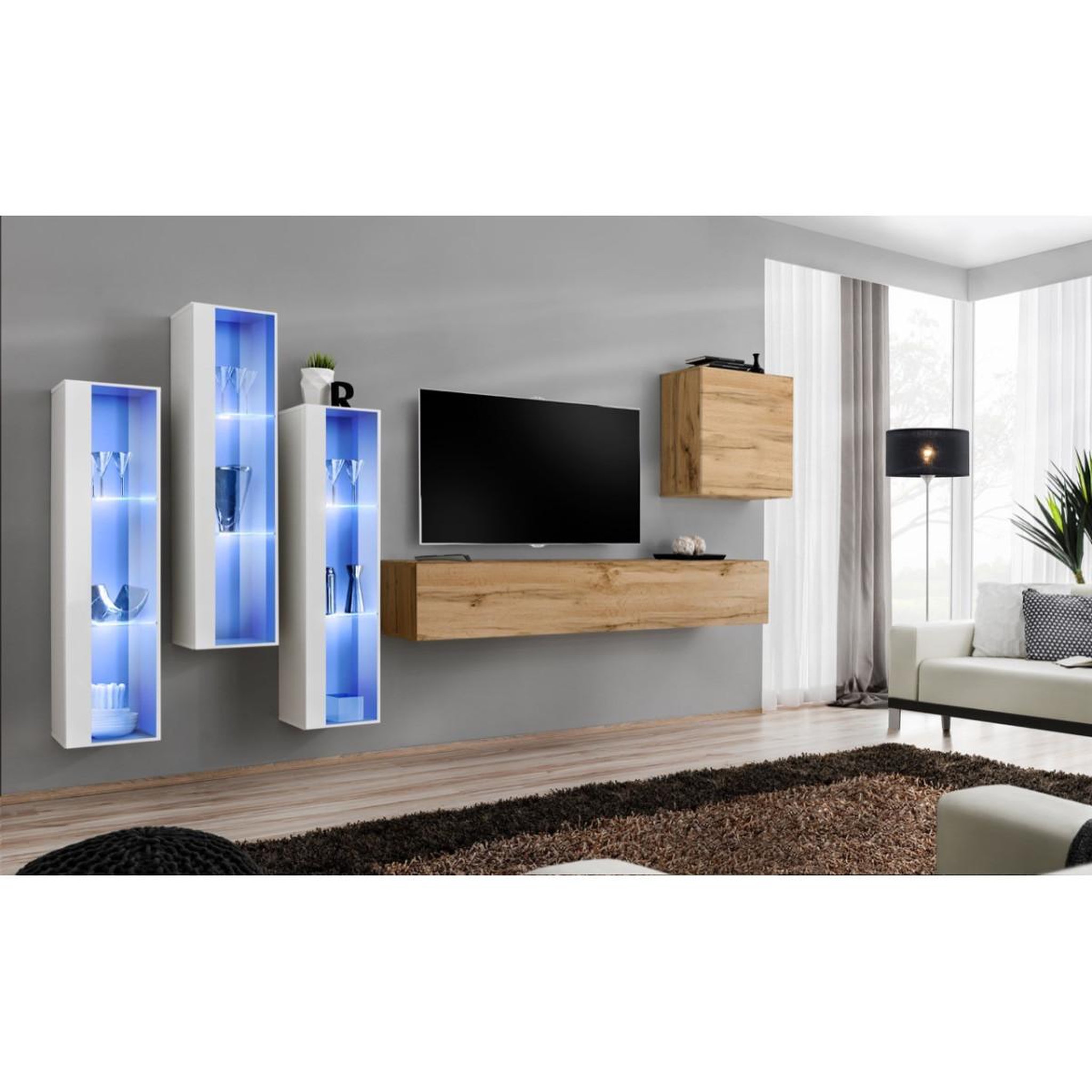 Paris Prix Meuble tv mural design  switch xiii  330cm naturel & blanc
