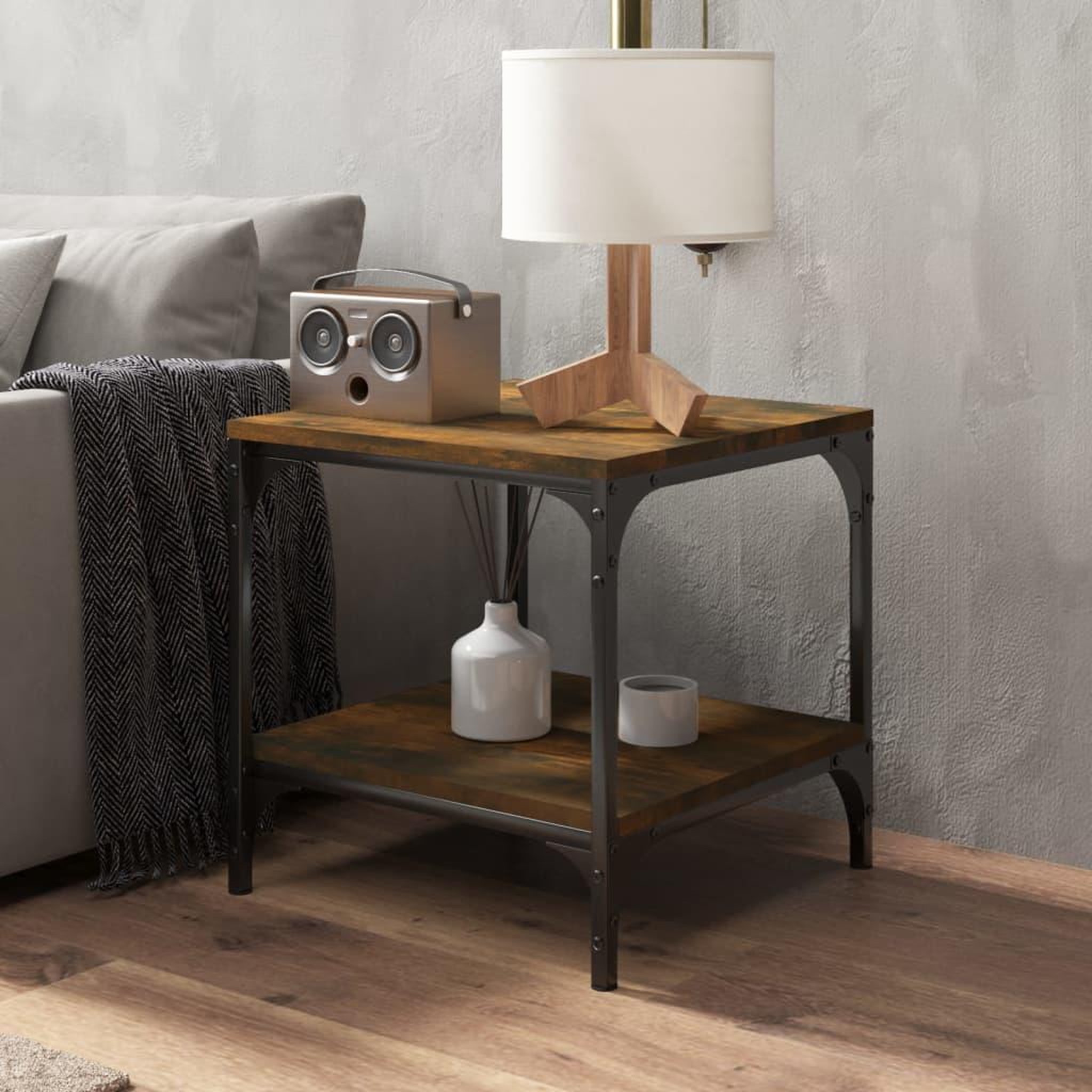 Voir la diapositive 3 : VIDAXL Table d'appoint Chene fume 40x40x40 cm Bois d'ingenierie