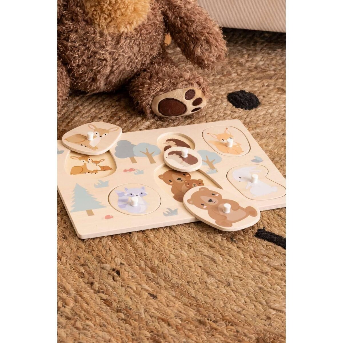 Atmosphera Kids Tapis enfant rond Ourson - Diam 100 cm - Jute