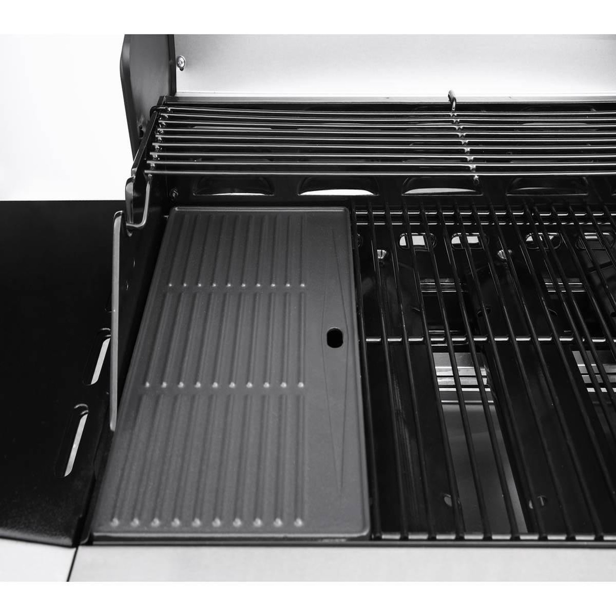 Voir la diapositive 4 : Habitat et Jardin Barbecue Gaz avec LED  Bingo 4  - 4 brûleurs dont 1 latéral - 14kW + Housse protection - Argenté