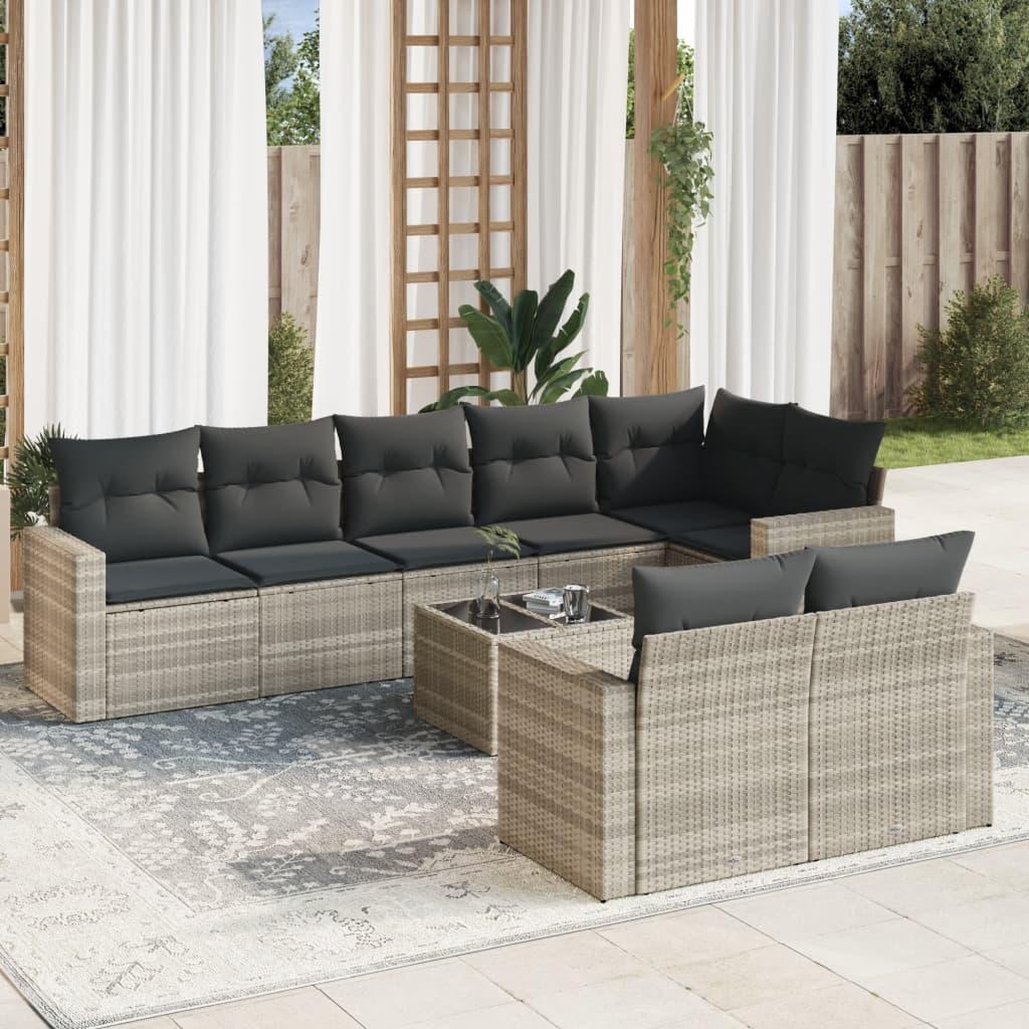VIDAXL Salon de jardin 9 pcs avec coussins gris clair resine tressee