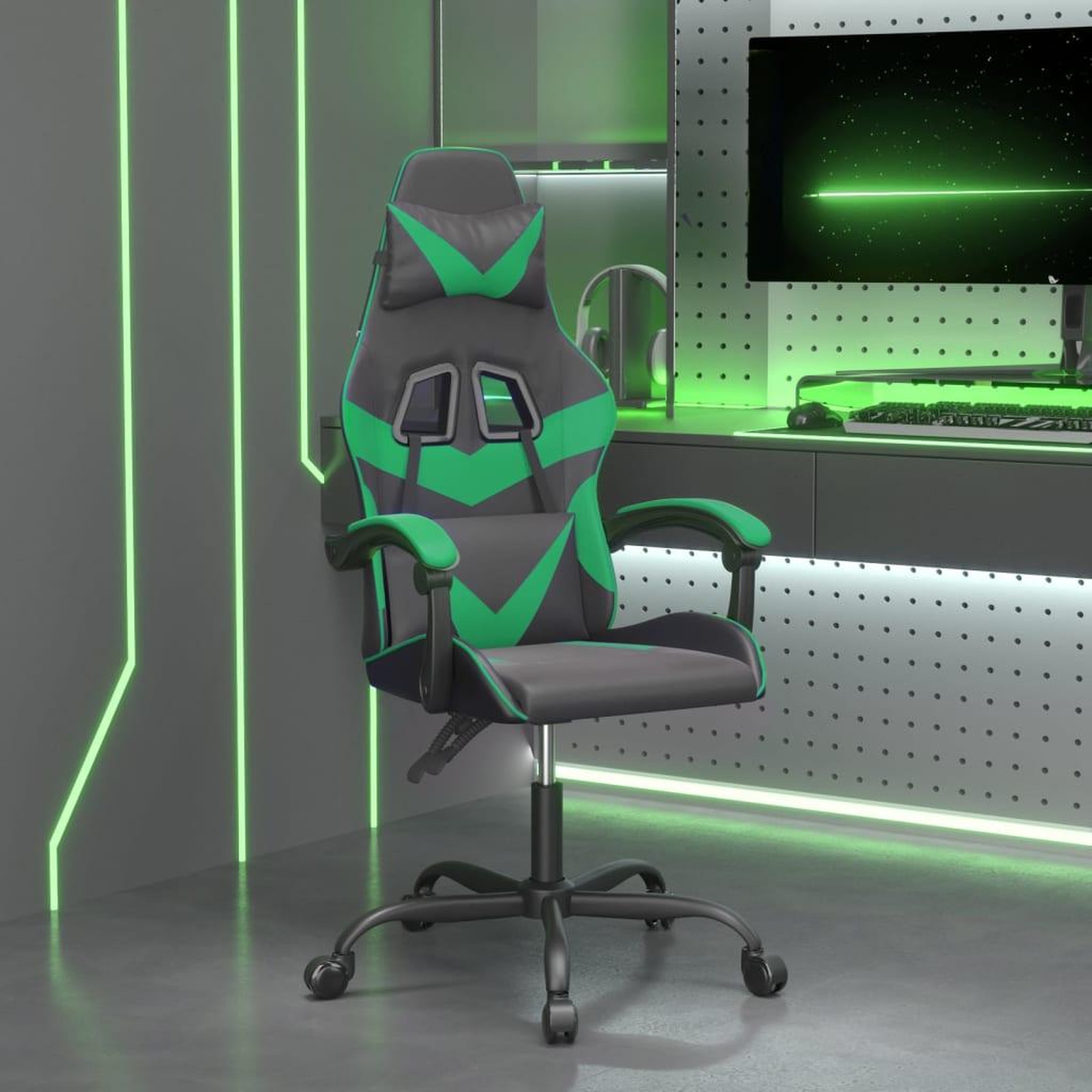 Voir la diapositive 1 : VIDAXL Chaise de jeu Noir et vert Similicuir