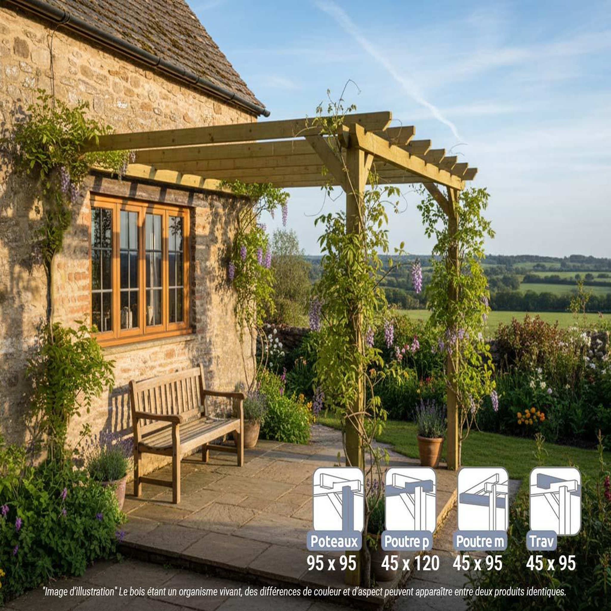JARDIDECO Pergola adossée en bois massif saint-denis 420 x 300 cm  - maderland