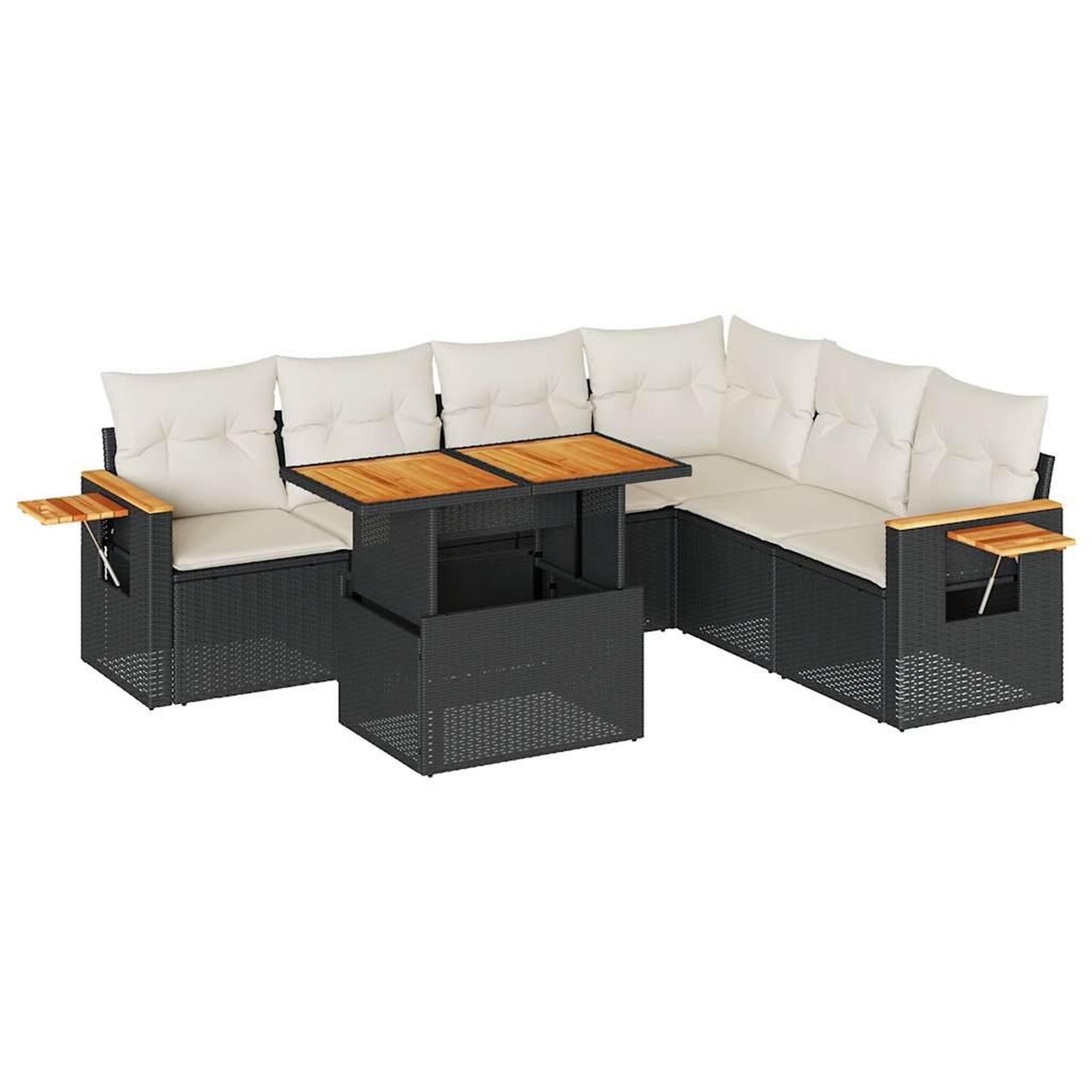 Voir la diapositive 2 : VIDAXL Salon de jardin avec coussins 7 pcs noir resine tressee acacia