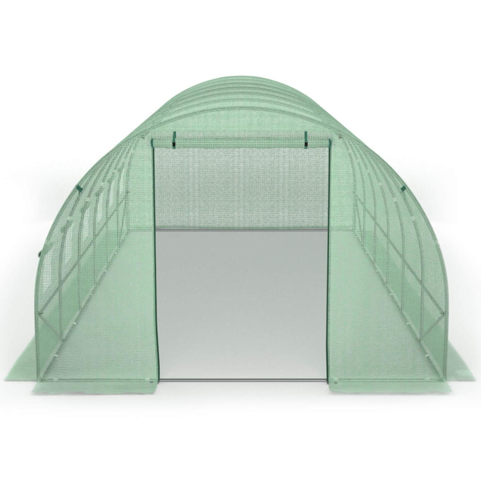 Voir la diapositive 5 : ID MARKET Serre de jardin tunnel 18m² 6 x 3 x 2 m acier galvanisé + bâche anti-uv avec porte et fenêtres crimée verte