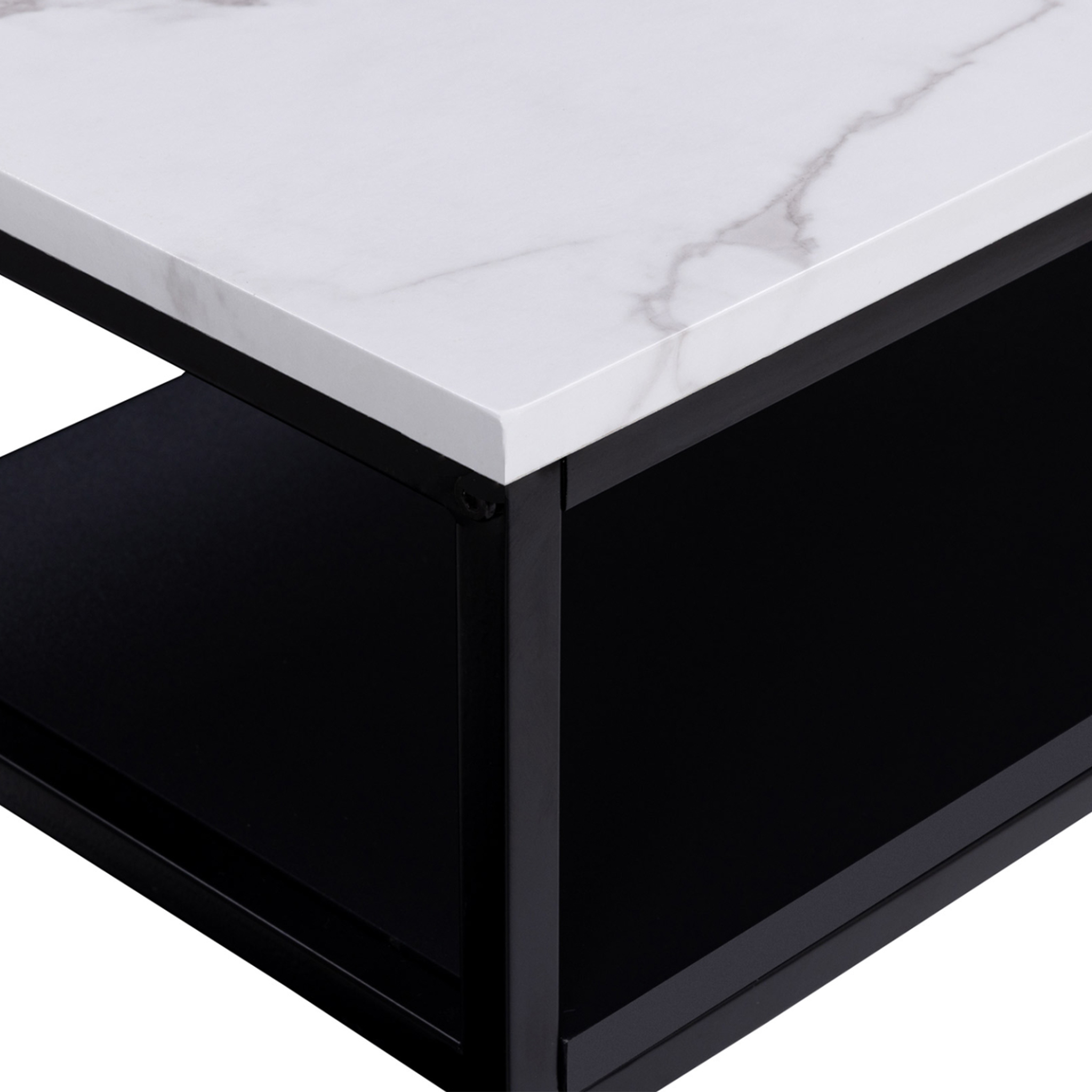 Voir la diapositive 5 : ID MARKET Console double alaska effet marbre et bois noir pied métal