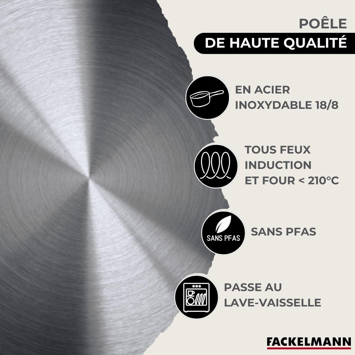 Fackelmann Set de 2 poêles 20 et 28 cm en inox, 2 couvercles verre et 6 ustensiles inox Fackelmann Eterna