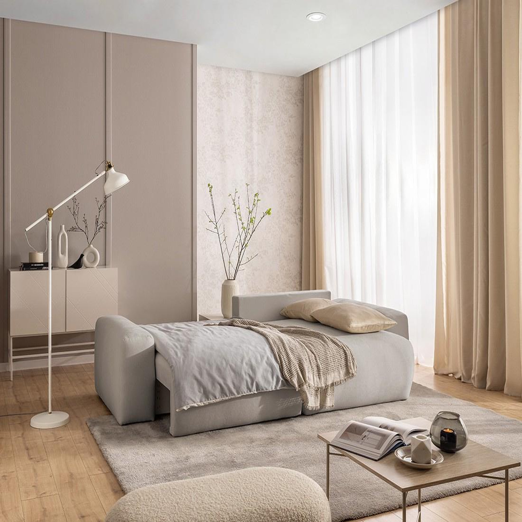 Voir la diapositive 2 : BEST MOBILIER Constance - canapé d'angle réversible 4 places convertible avec coffre en tissu