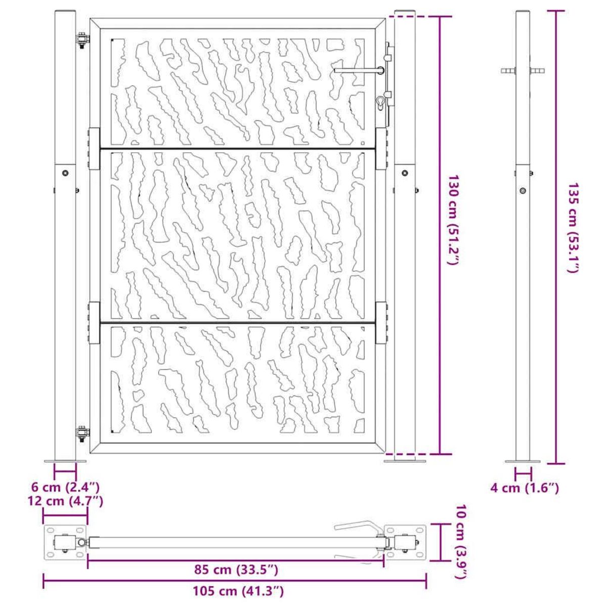 VIDAXL Porte de jardin acier resistant aux intemperies design traces