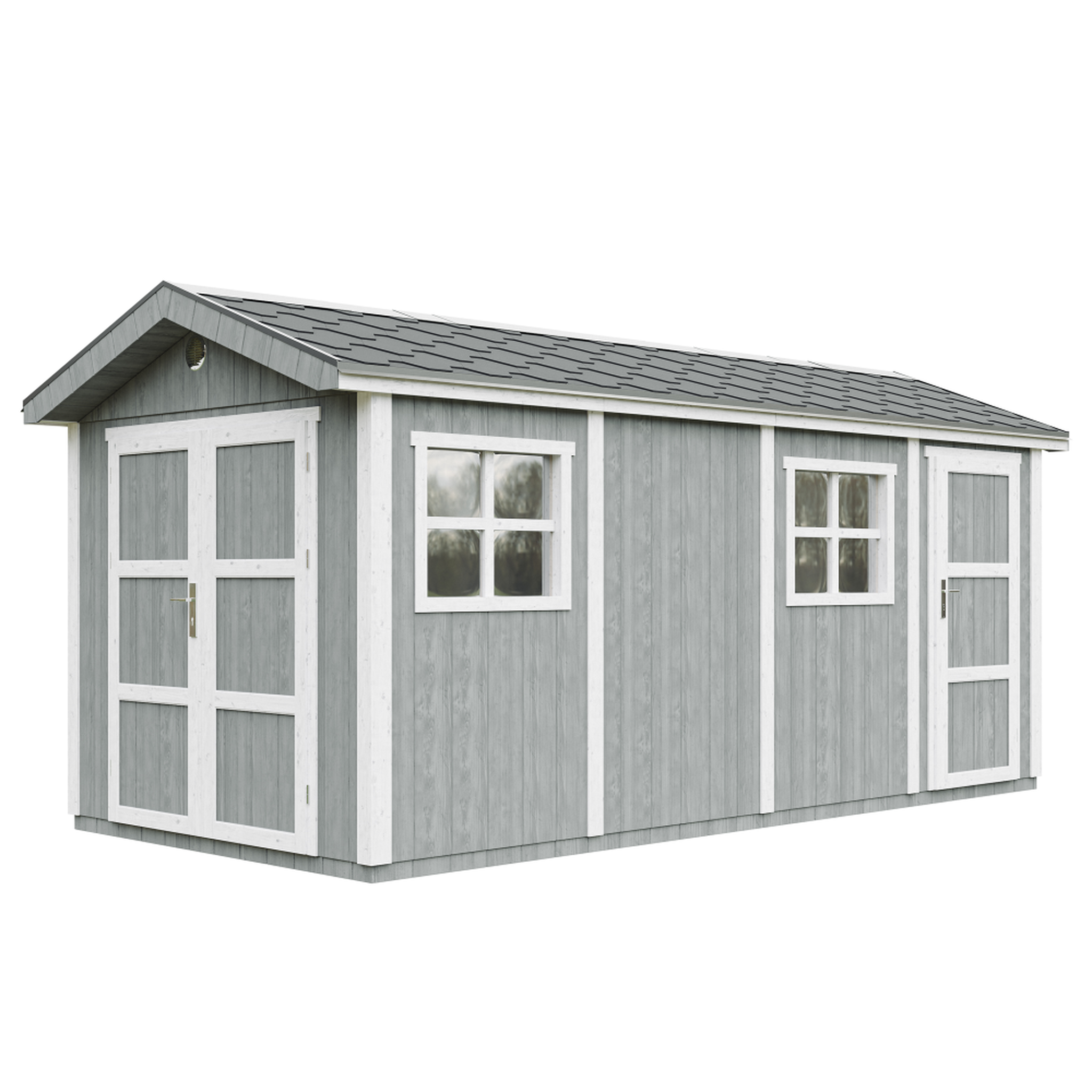 Voir la diapositive 1 : TIMBELA Abri de Jardin Qualité Premium 8.52 + 2.95 m² Avec un sol et des bardeaux bitumineux M915C
