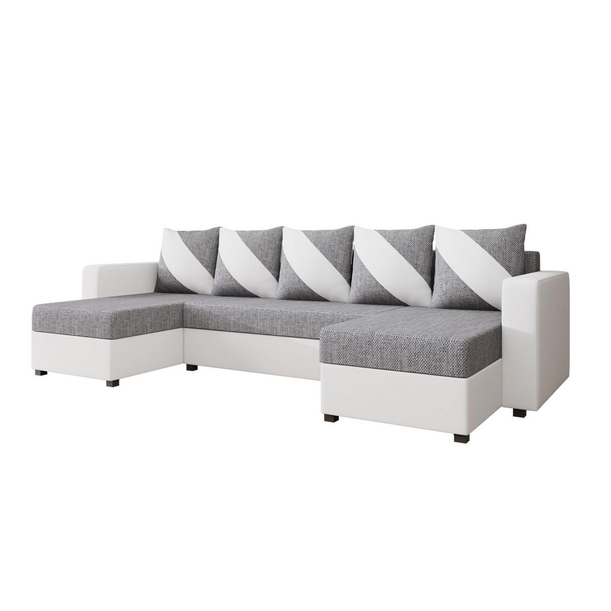 BEST MOBILIER Romy - canapé panoramique en u - 7 places - convertible avec coffre - en tissu et pu