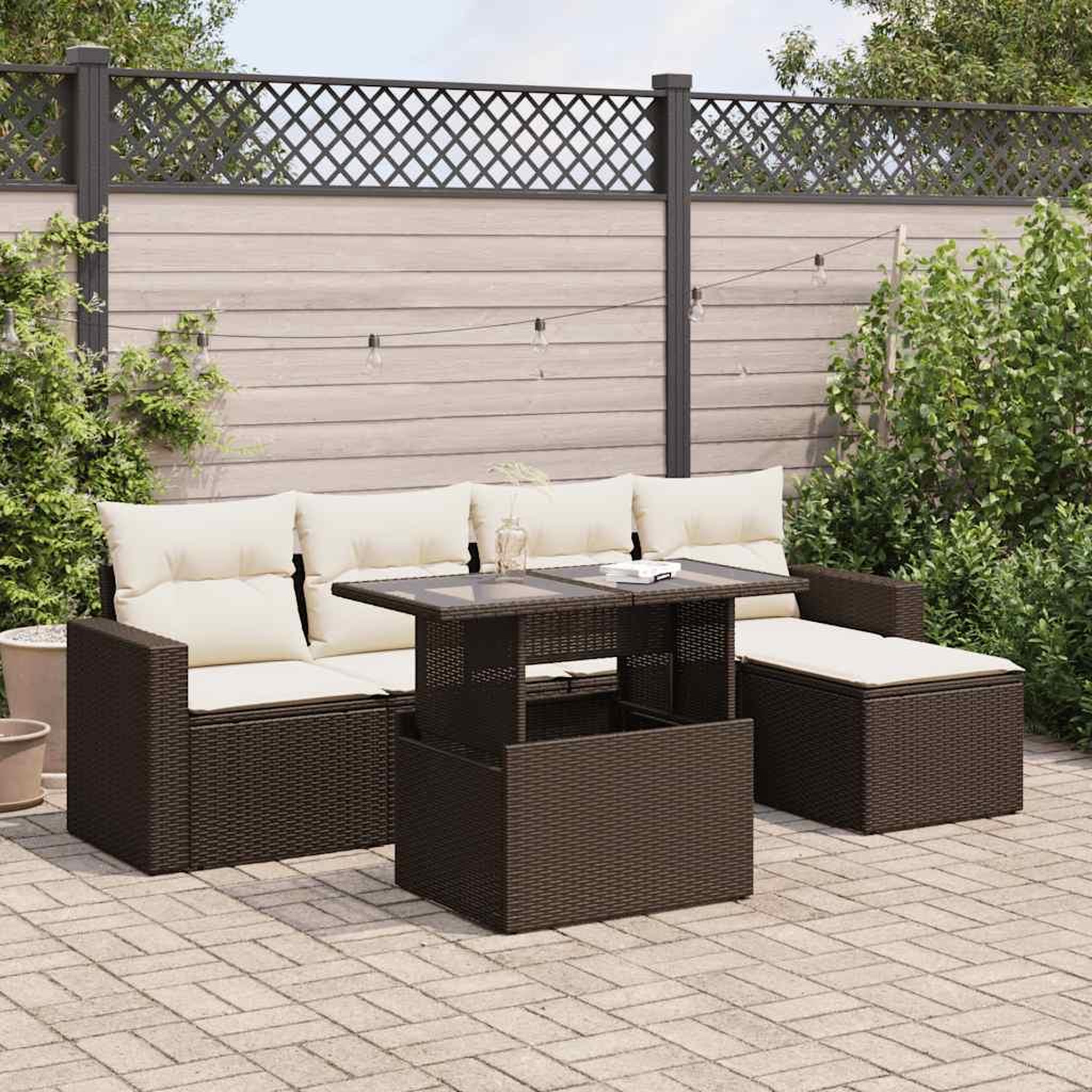 VIDAXL Salon de jardin avec coussins 6 pcs marron resine tressee
