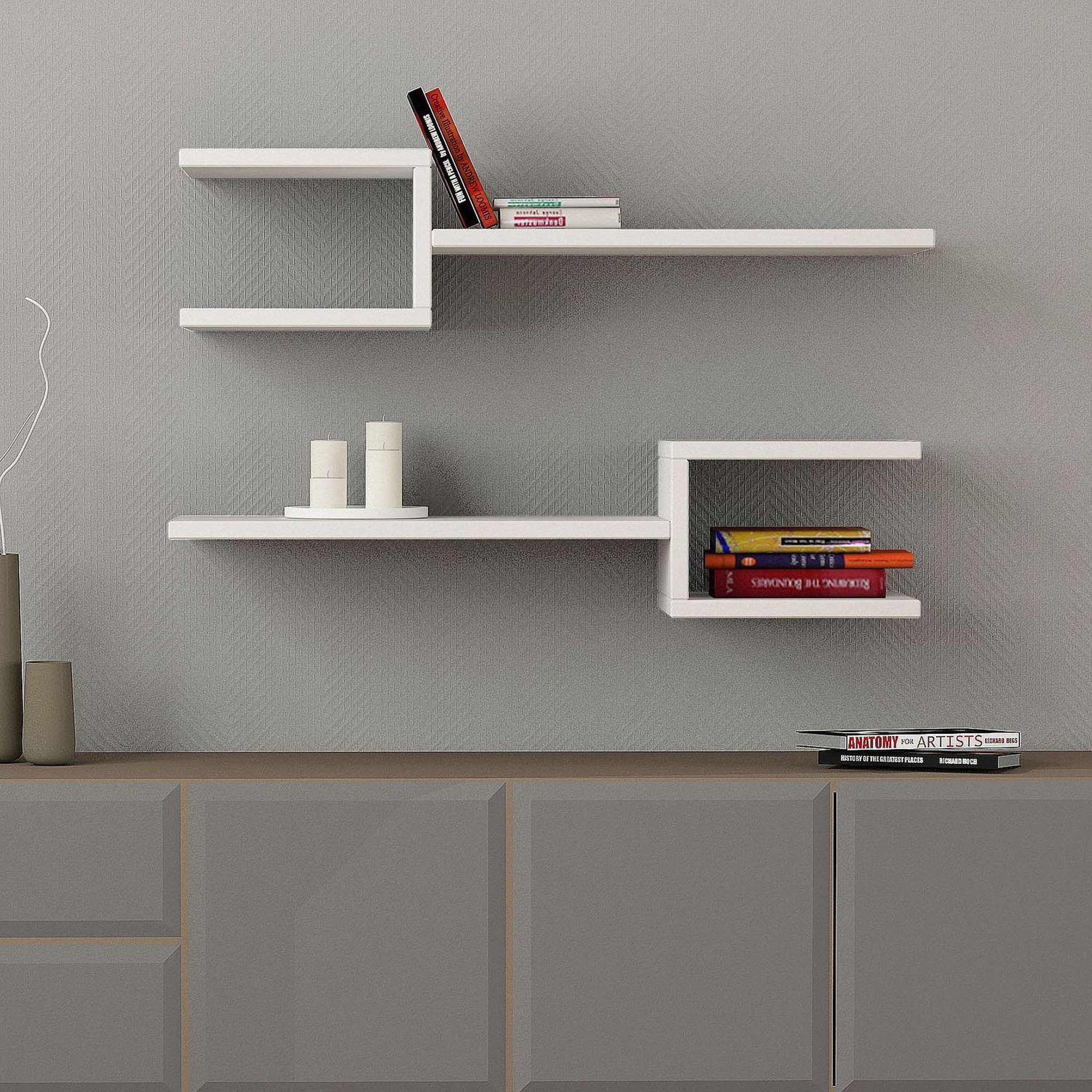 Voir la diapositive 2 : TOILINUX Lot de 2 etagères murale l.75 cm - blanc