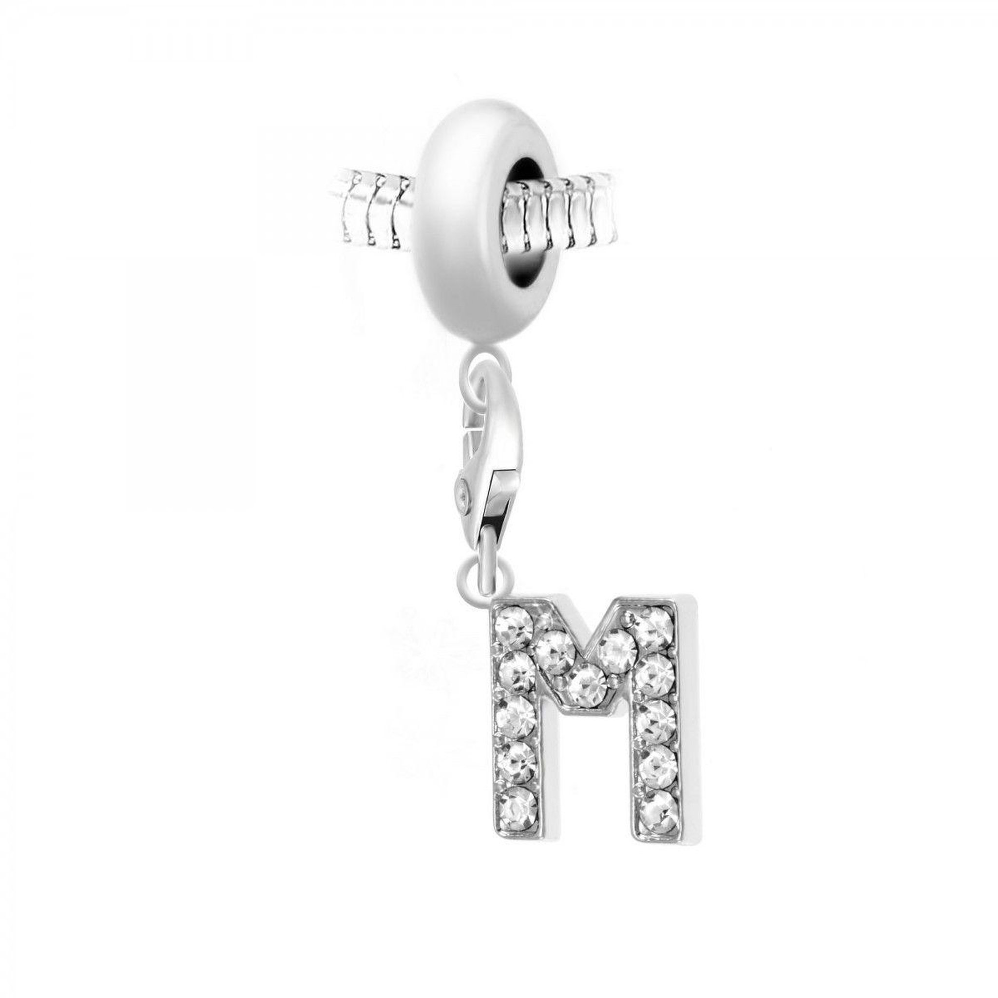 SC CRYSTAL Charm perle SC Crystal en acier avec pendentif lettre M ornée de Cristaux scintillants