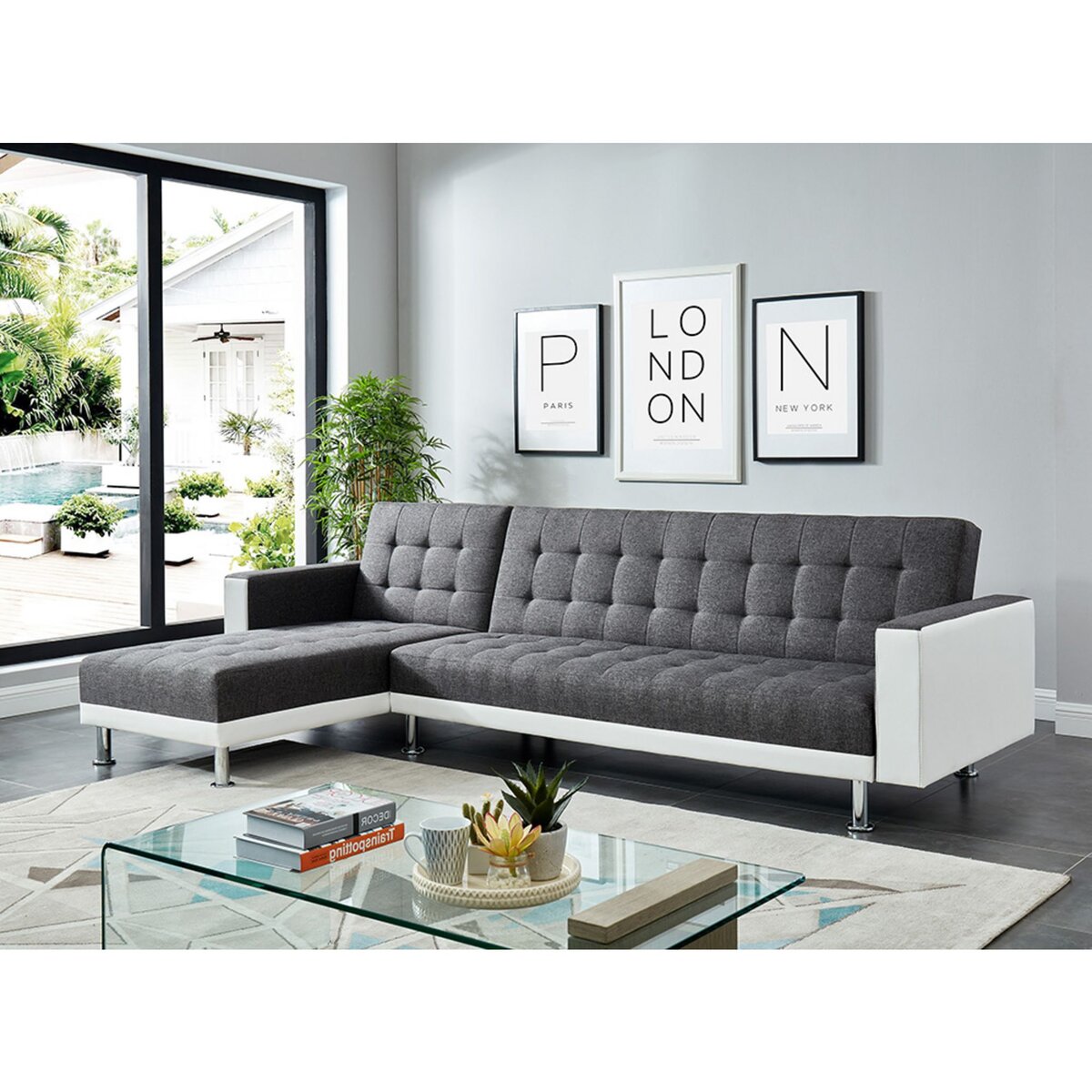 Canapé d'angle convertible réversible 4 places simili LUXOR XXL