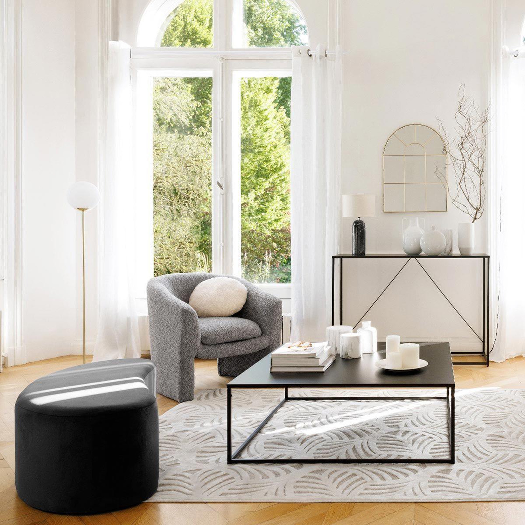 Voir la diapositive 4 : ATMOSPHERA Banc demi-lune  malone  98cm gris foncé